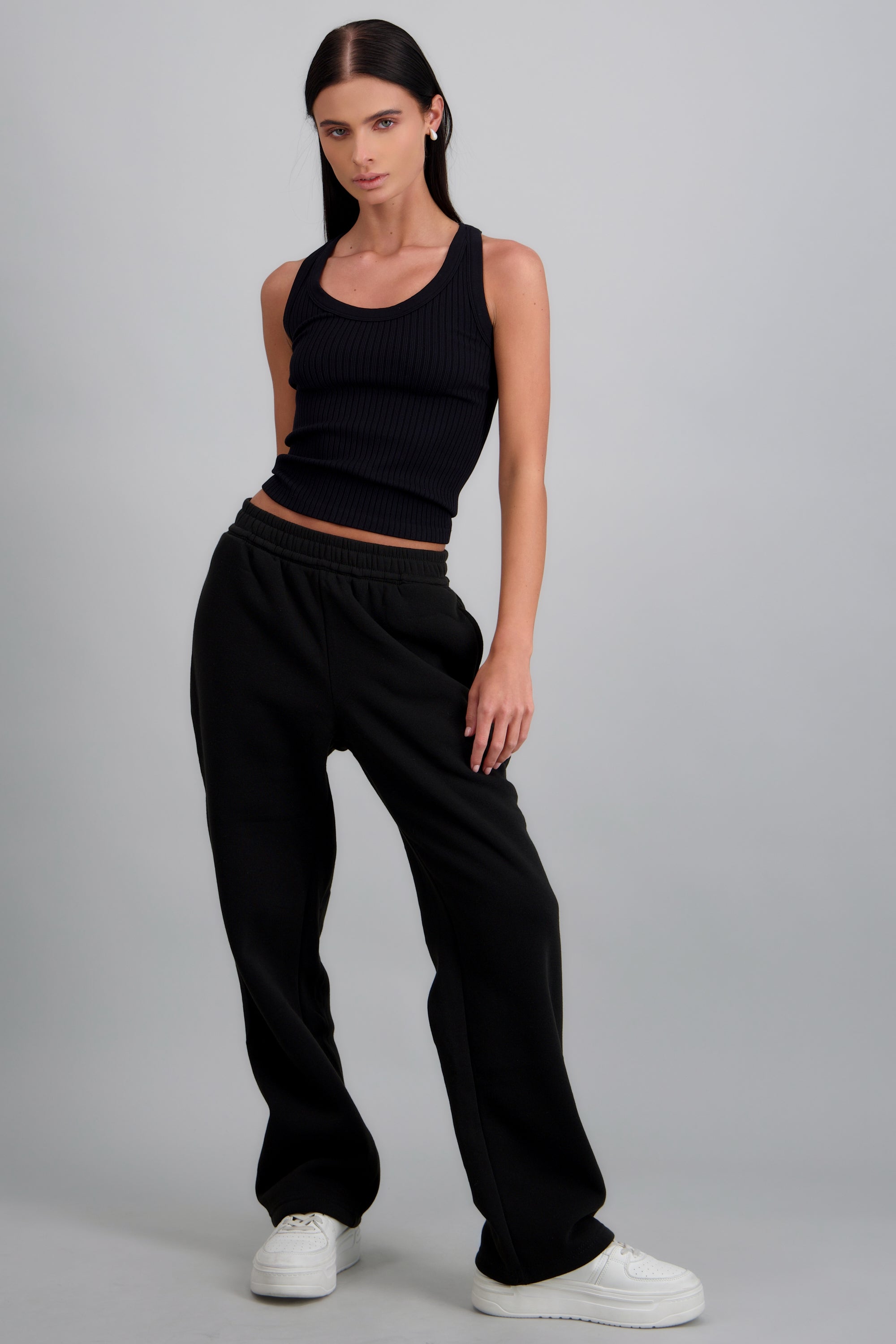 Pants rectos tacto suave NEGRO