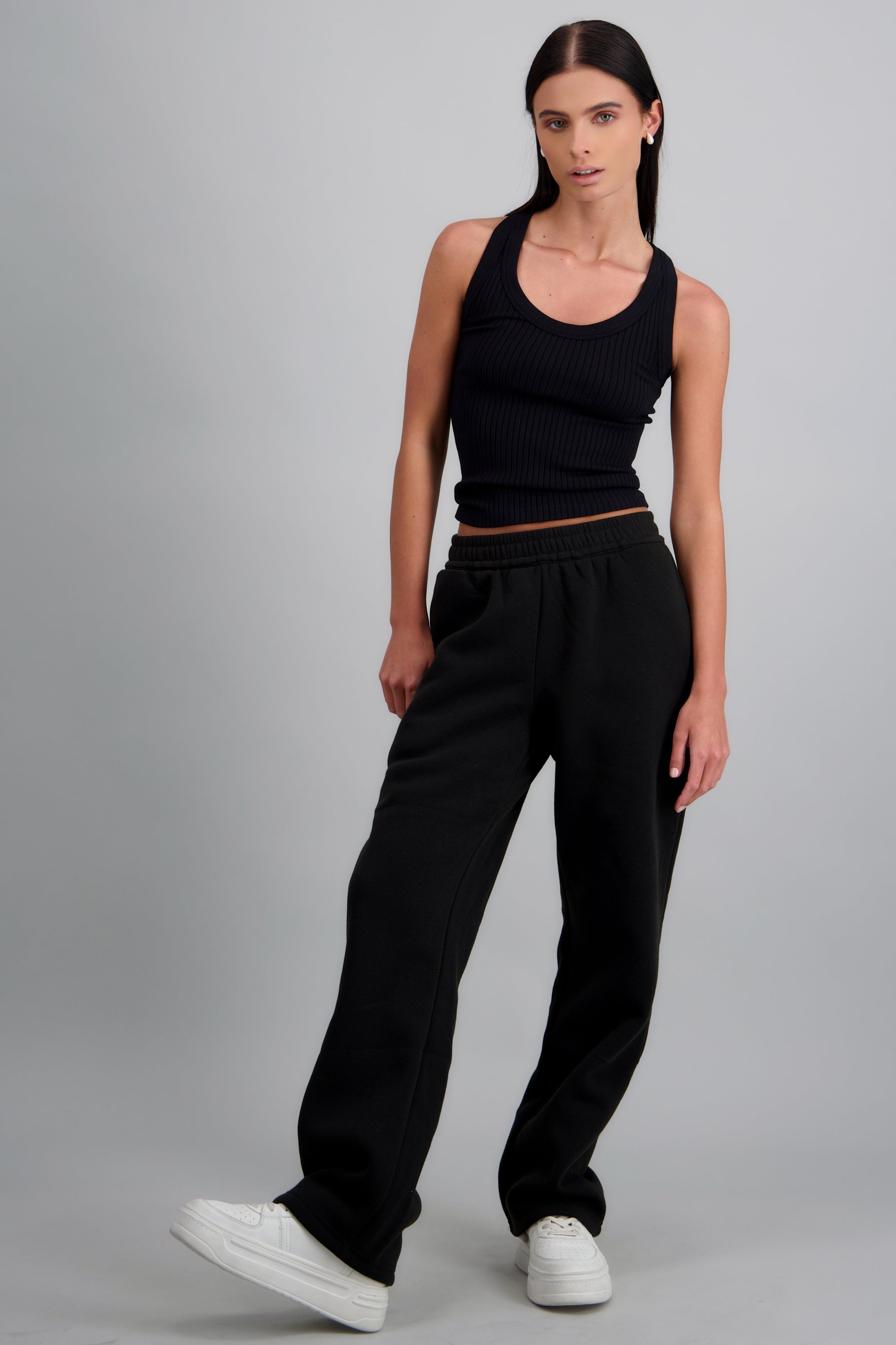 Pants rectos tacto suave NEGRO
