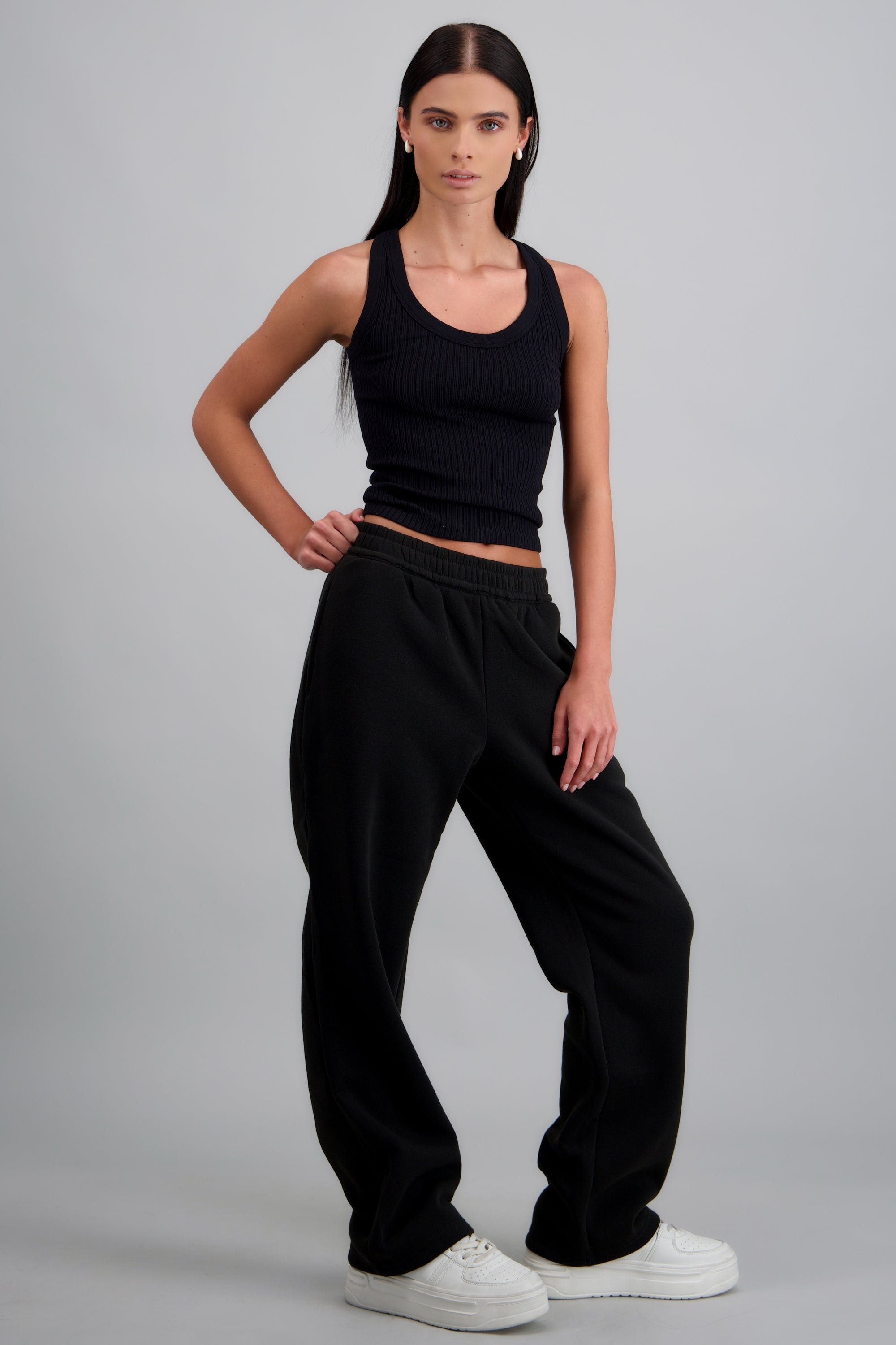 Pants rectos tacto suave NEGRO