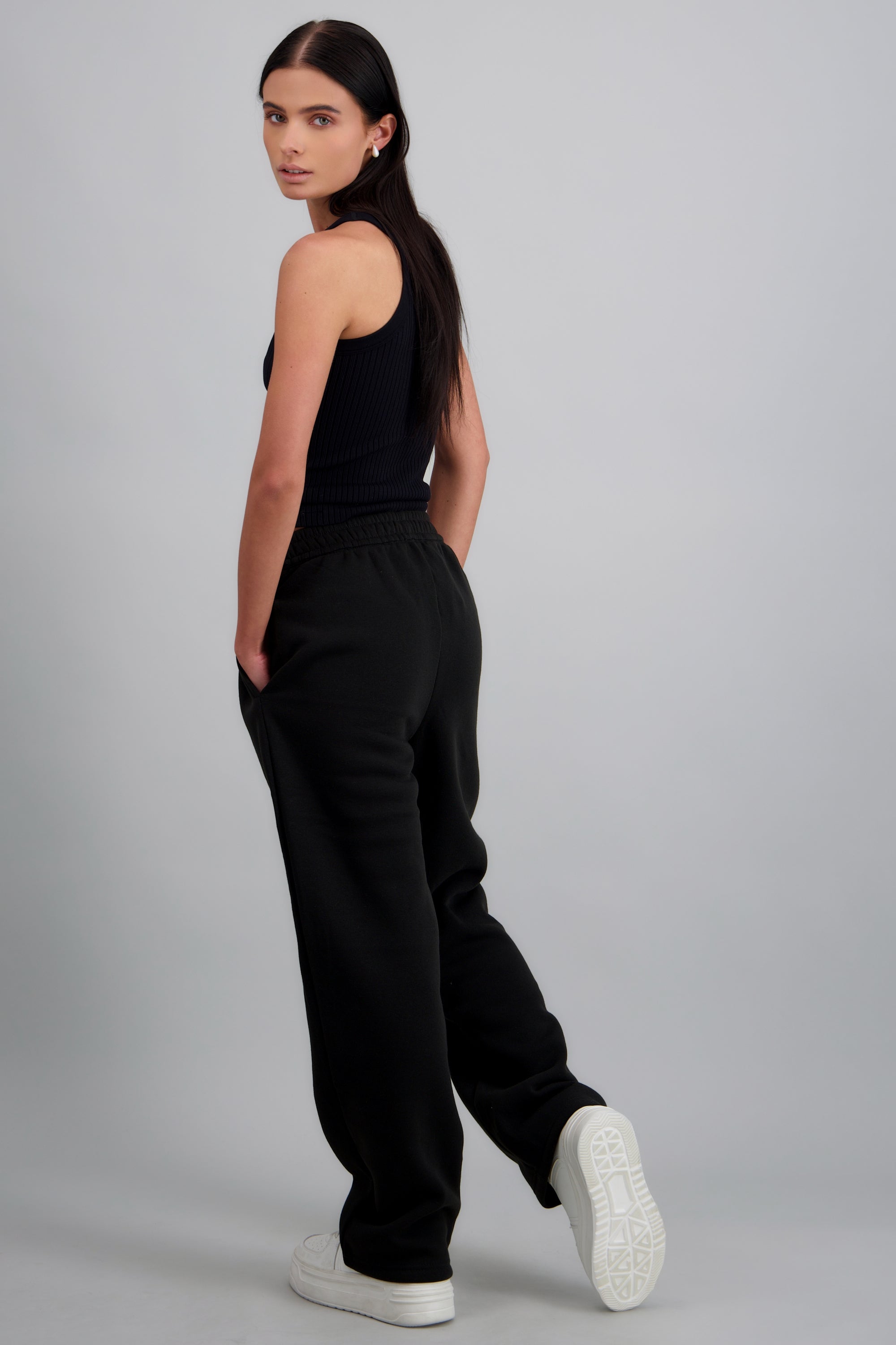 Pants rectos tacto suave NEGRO