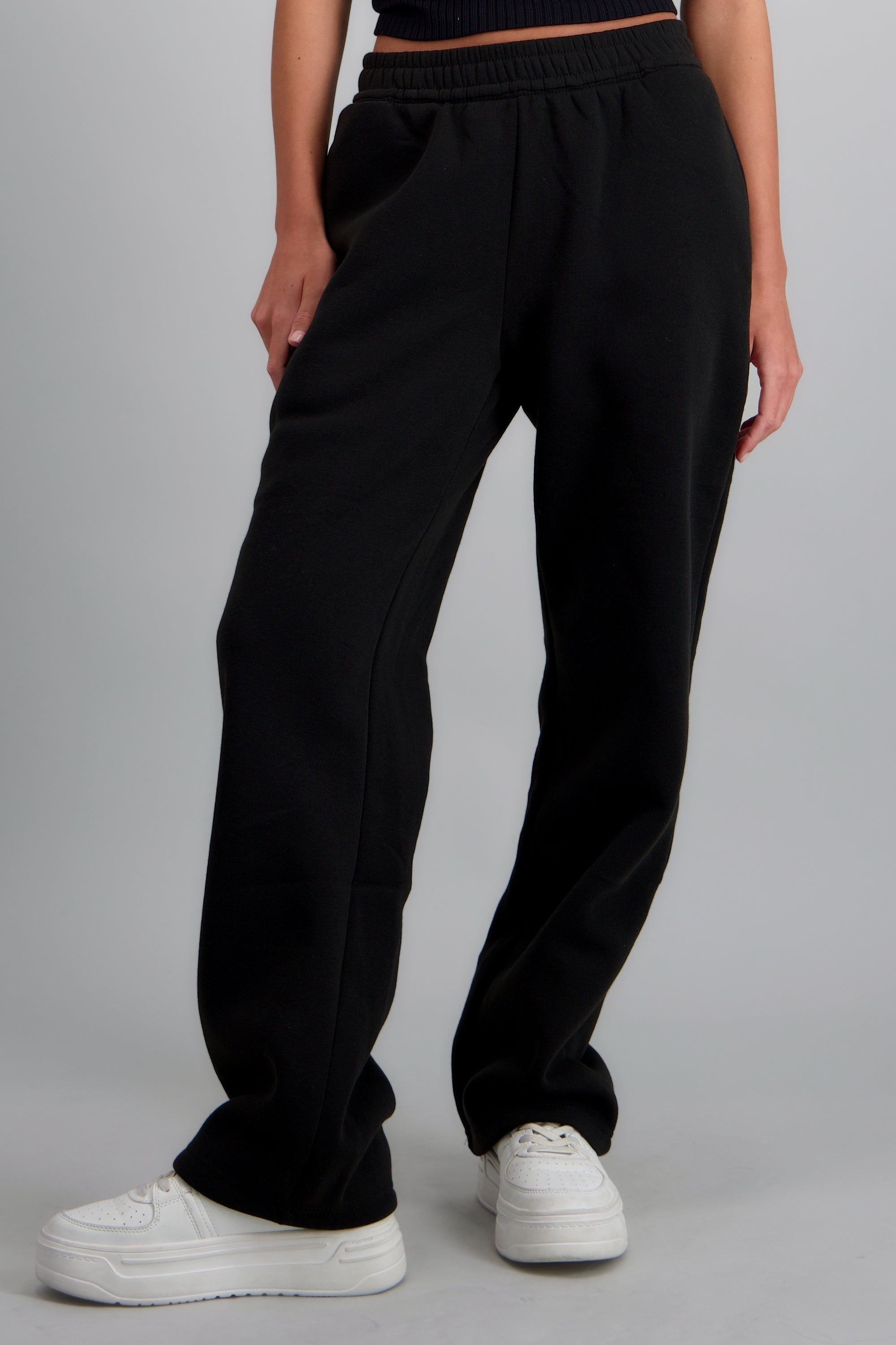 Pants rectos tacto suave NEGRO