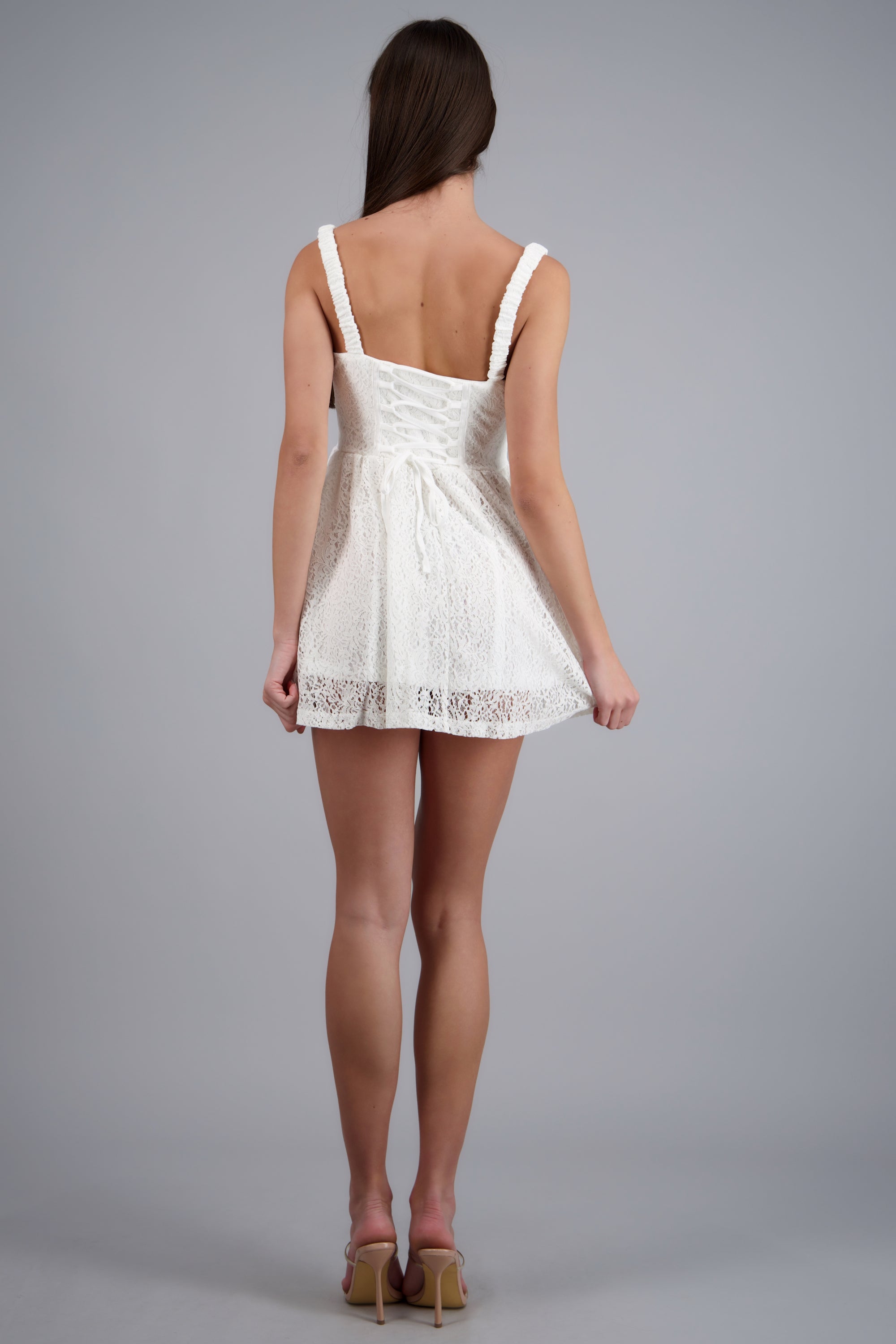 Vestido mini encaje liso HUESO