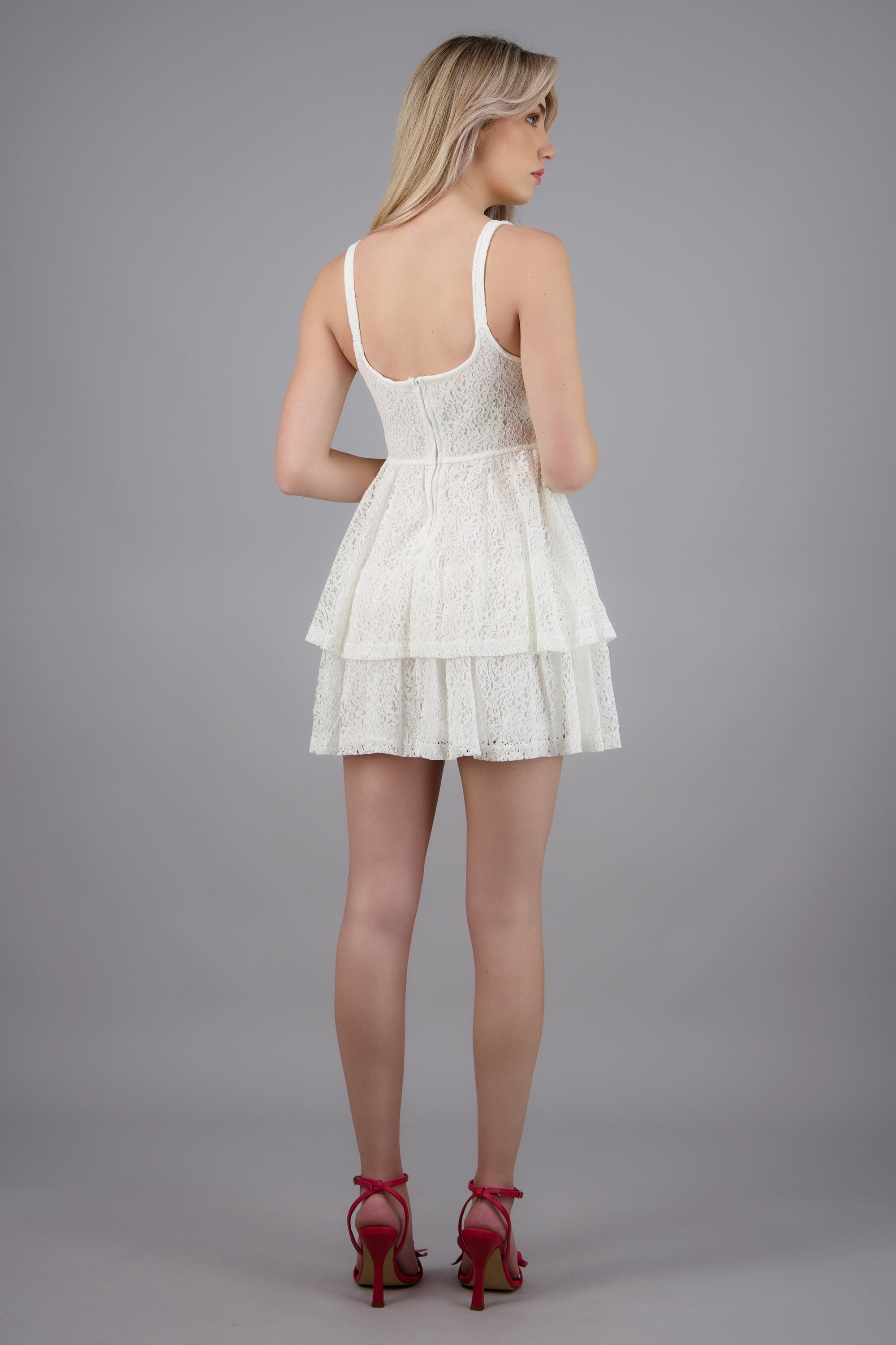 Vesitido encaje liso HUESO