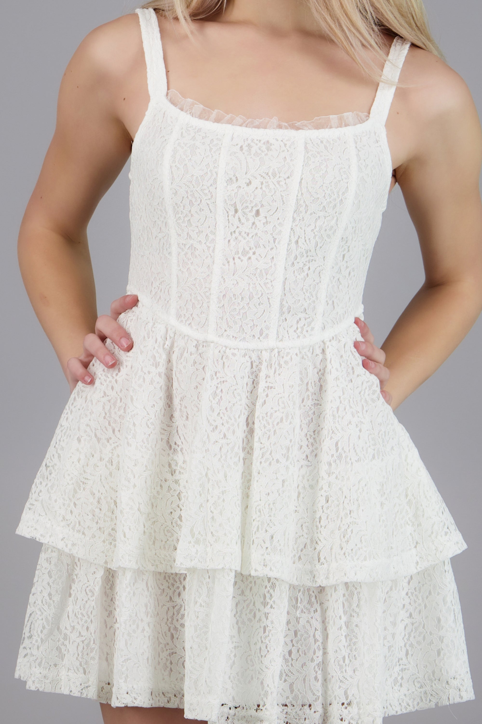 Vesitido encaje liso HUESO