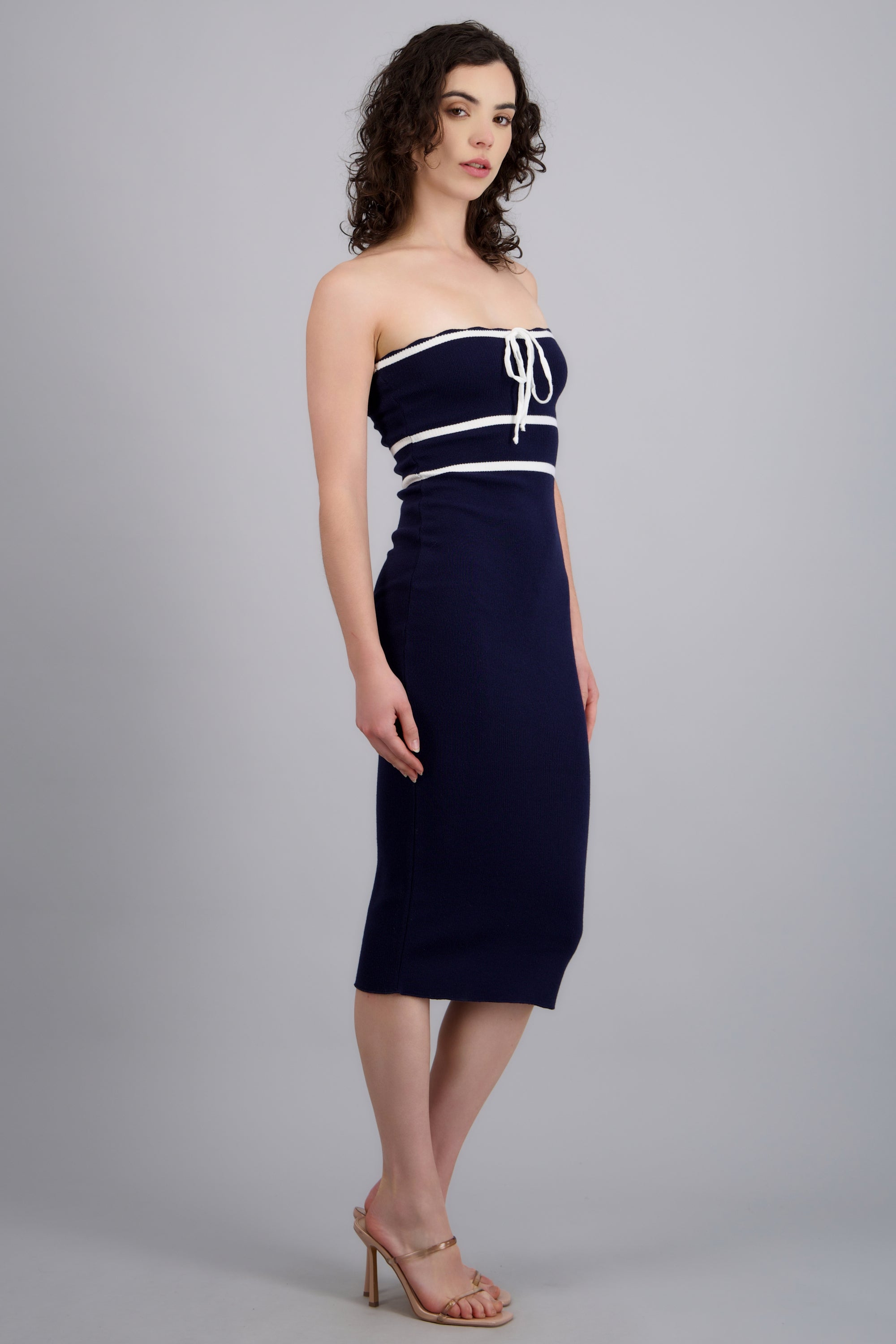 Vestido maxi contraste cintura MARINO