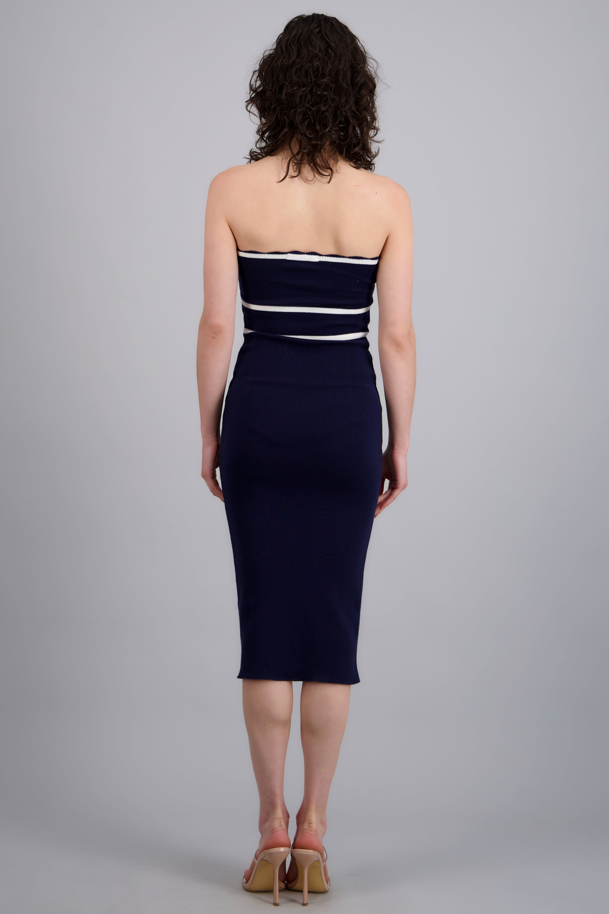 Vestido maxi contraste cintura MARINO