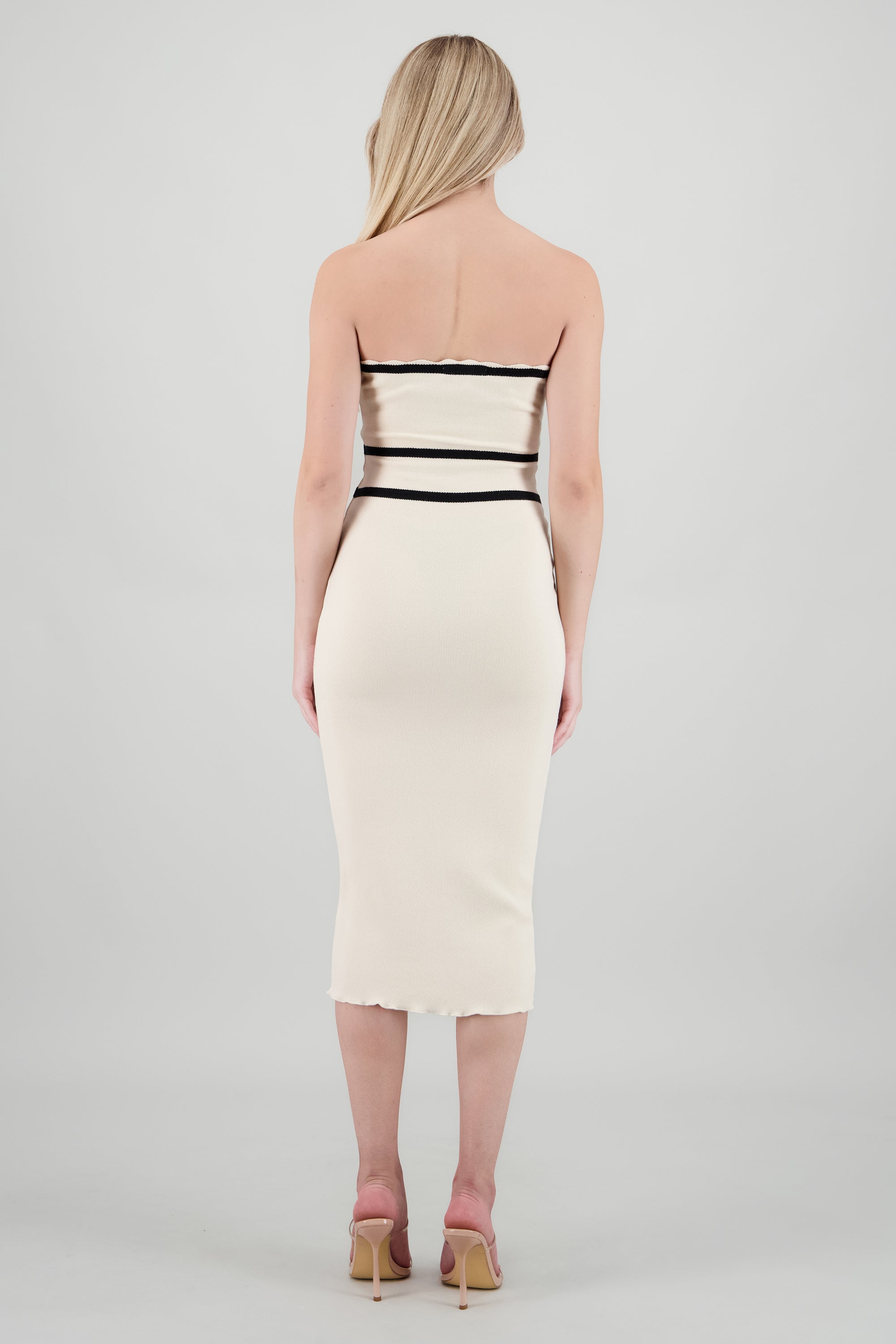 Vestido maxi contraste cintura HUESO