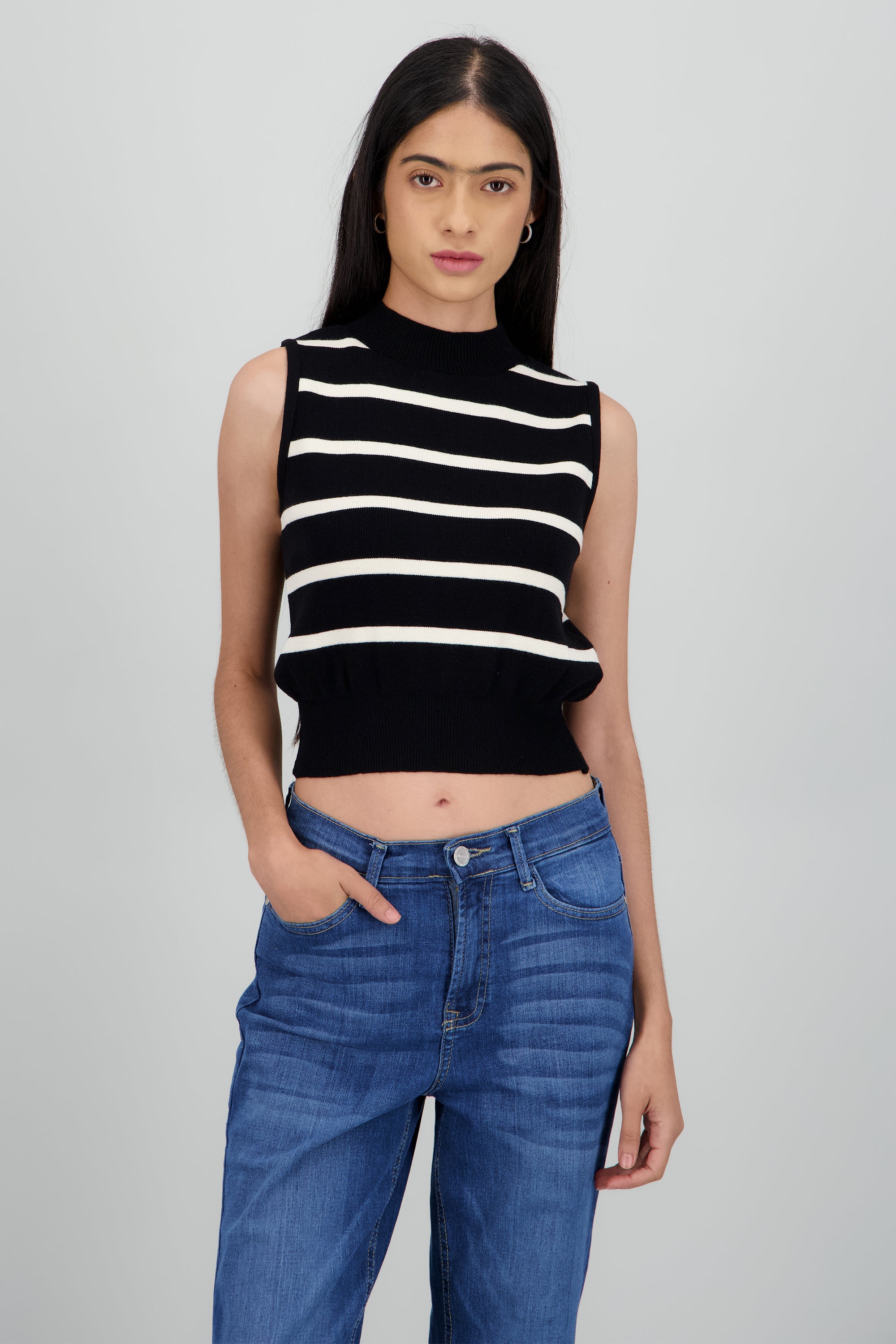 Chaleco cuello alto rayas NEGRO COMBO
