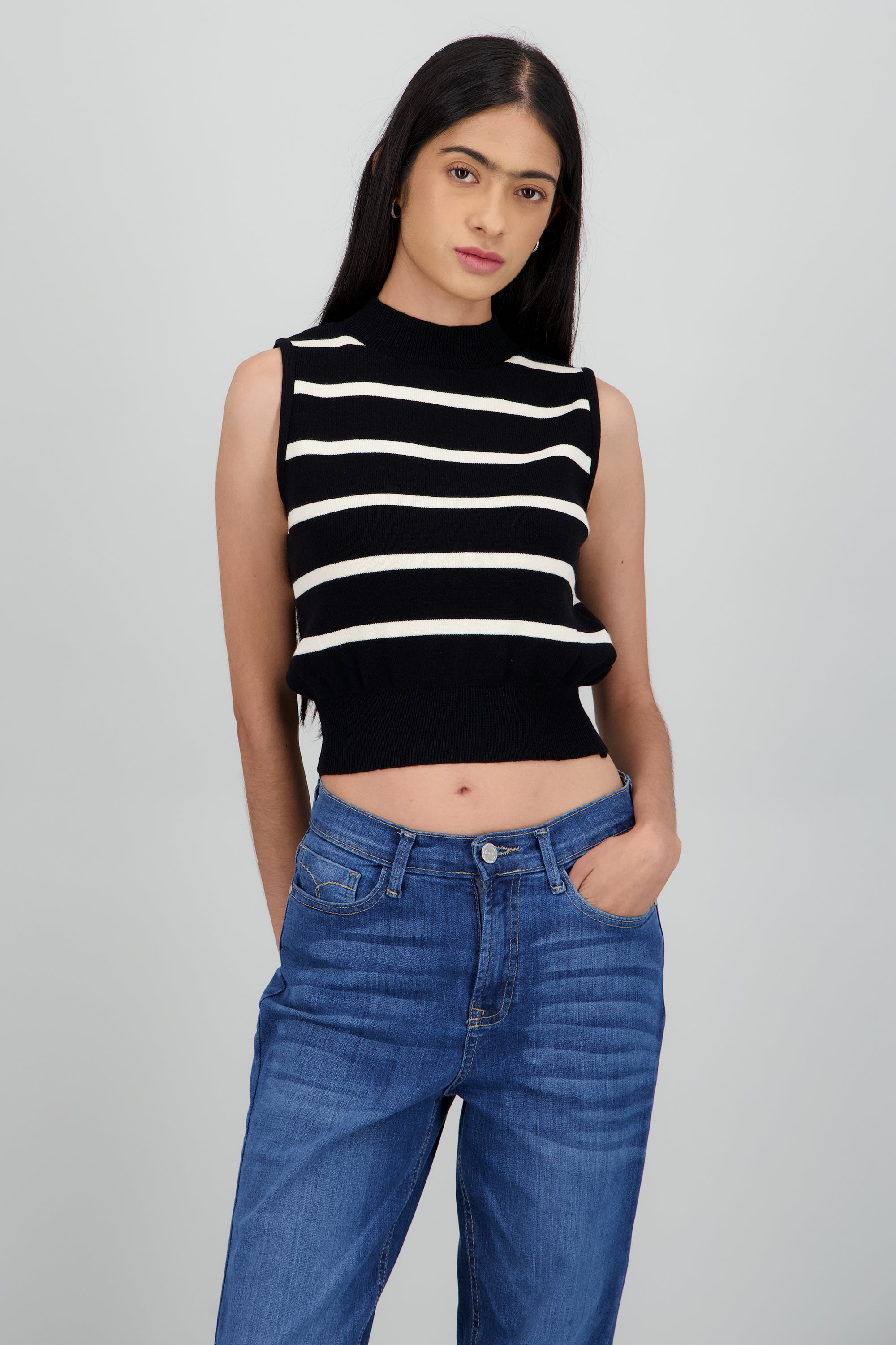 Chaleco cuello alto rayas NEGRO COMBO