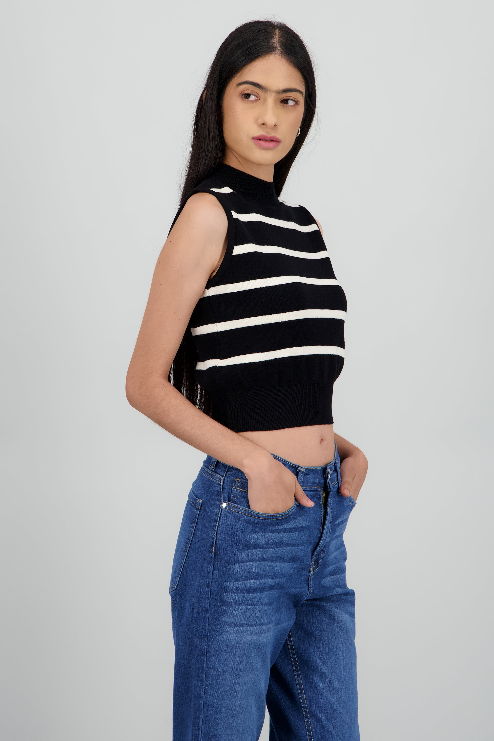 Chaleco cuello alto rayas NEGRO COMBO