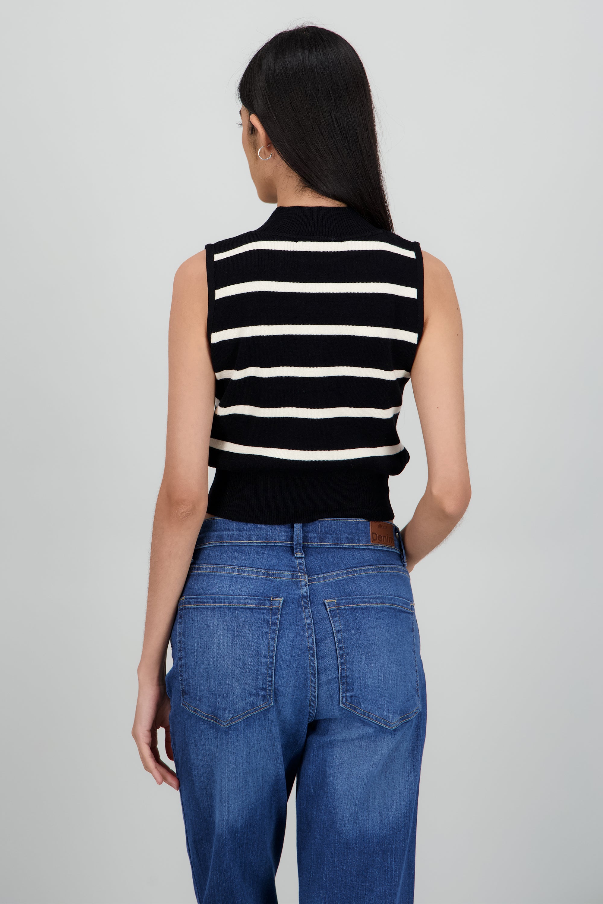Chaleco cuello alto rayas NEGRO COMBO