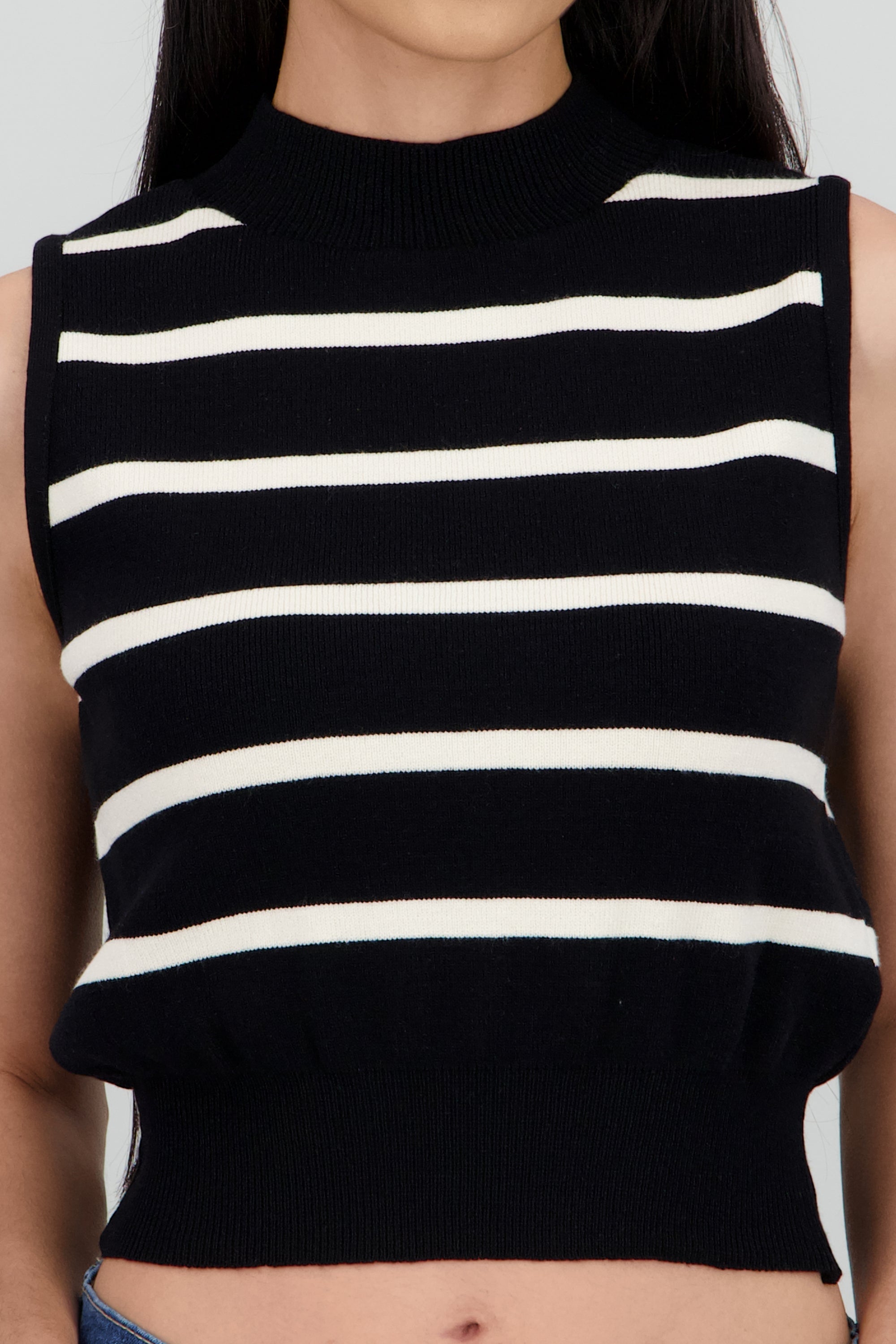 Chaleco cuello alto rayas NEGRO COMBO