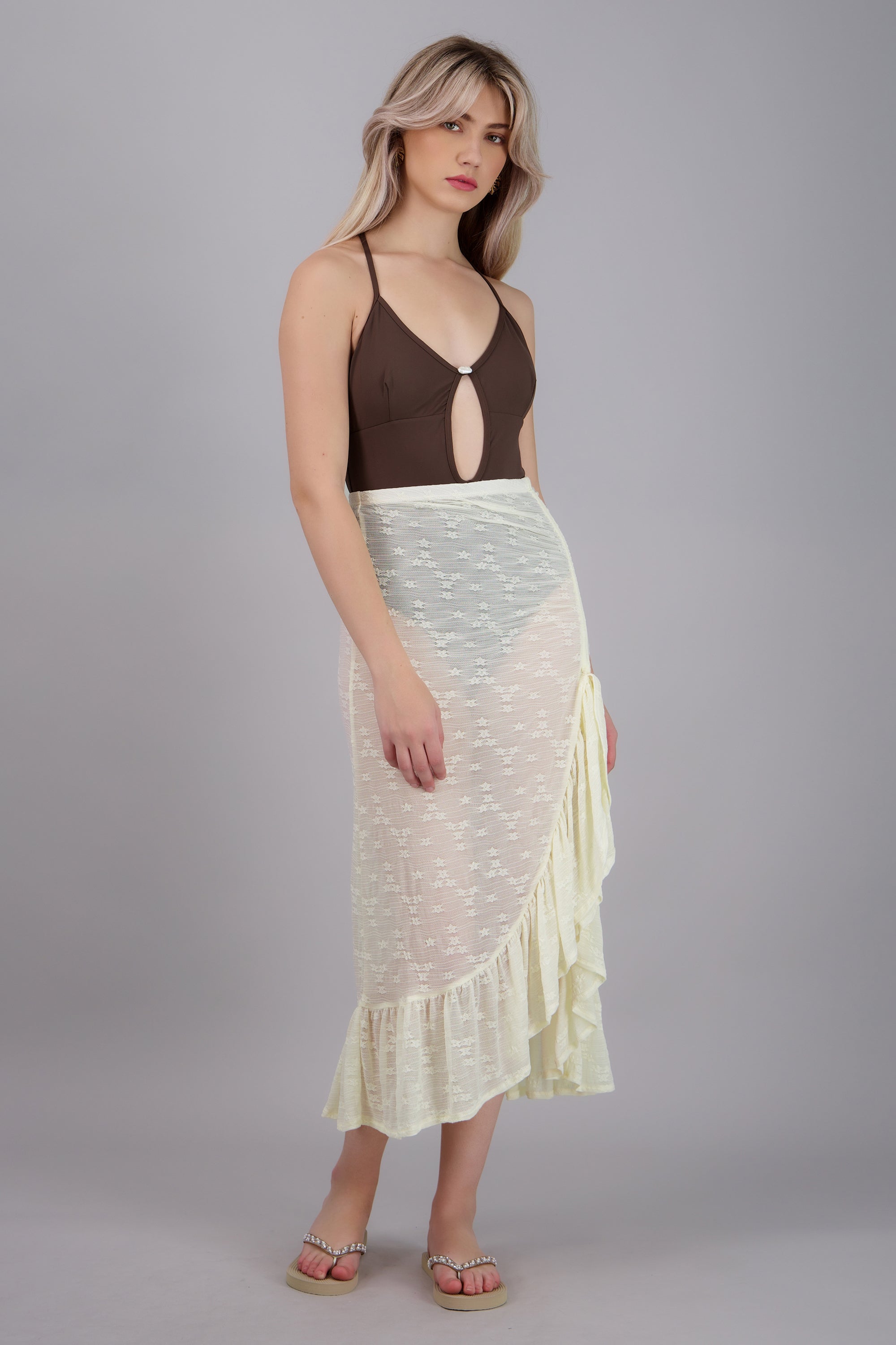 Salida falda jareta olanes CREMA