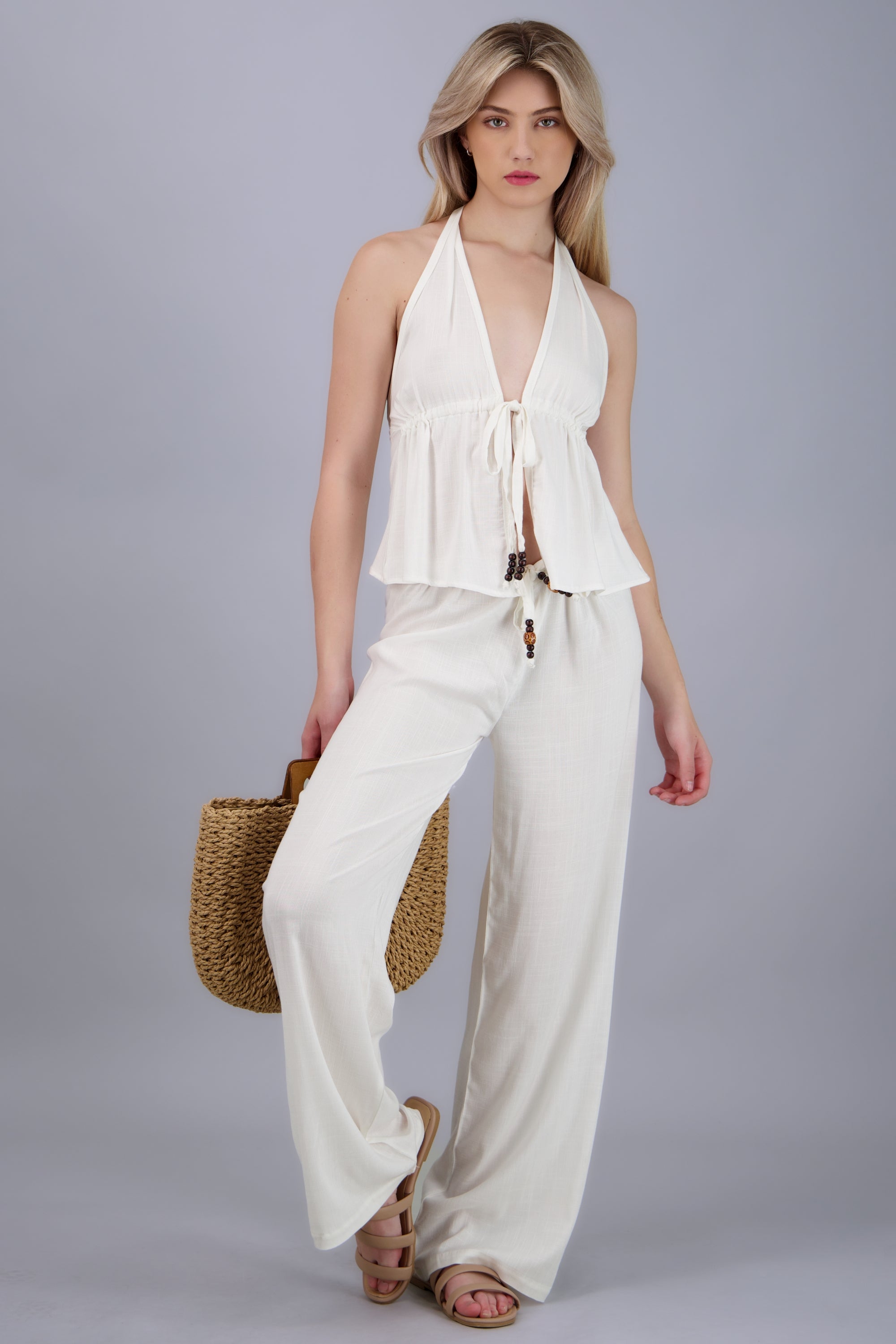 Top halter cuentas BLANCO