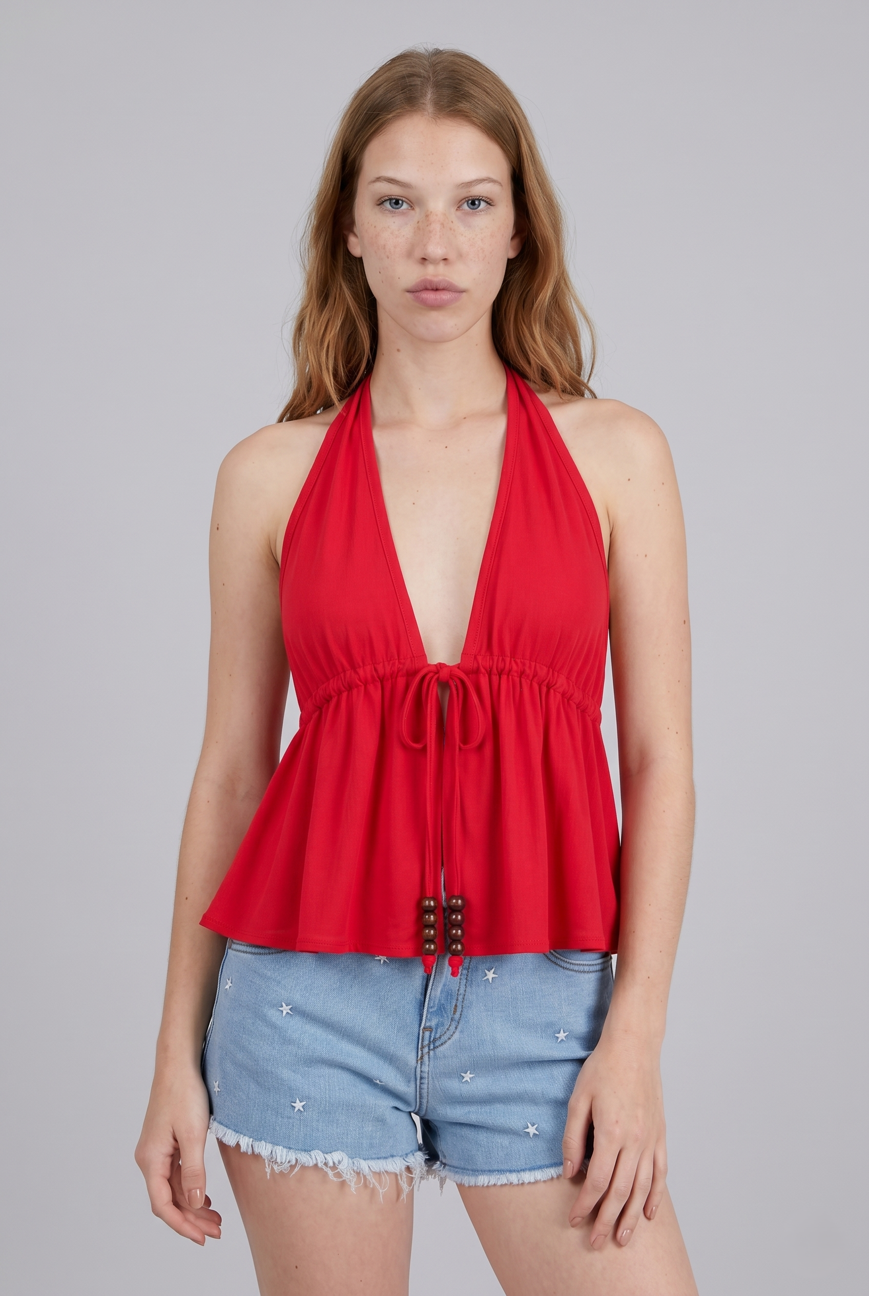 Top halter cuentas ROJO