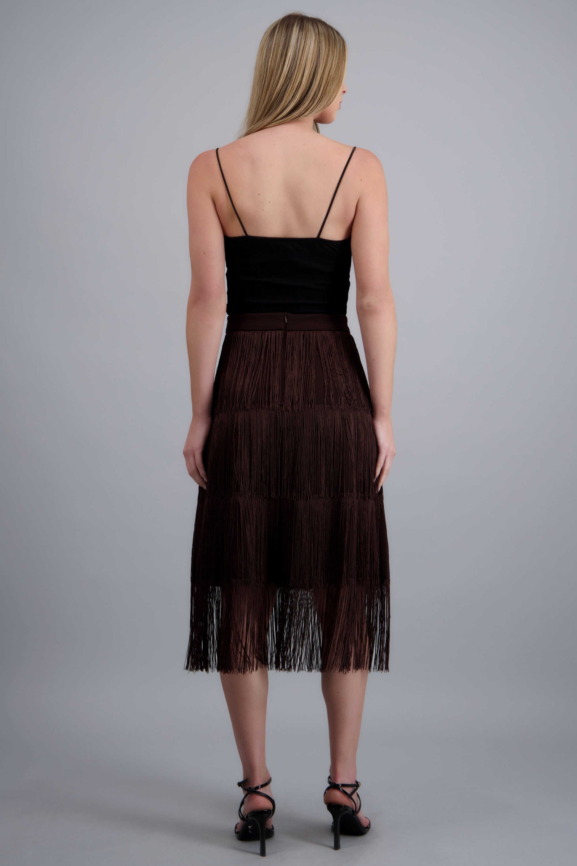 Falda midi flecos CHOCOLATE