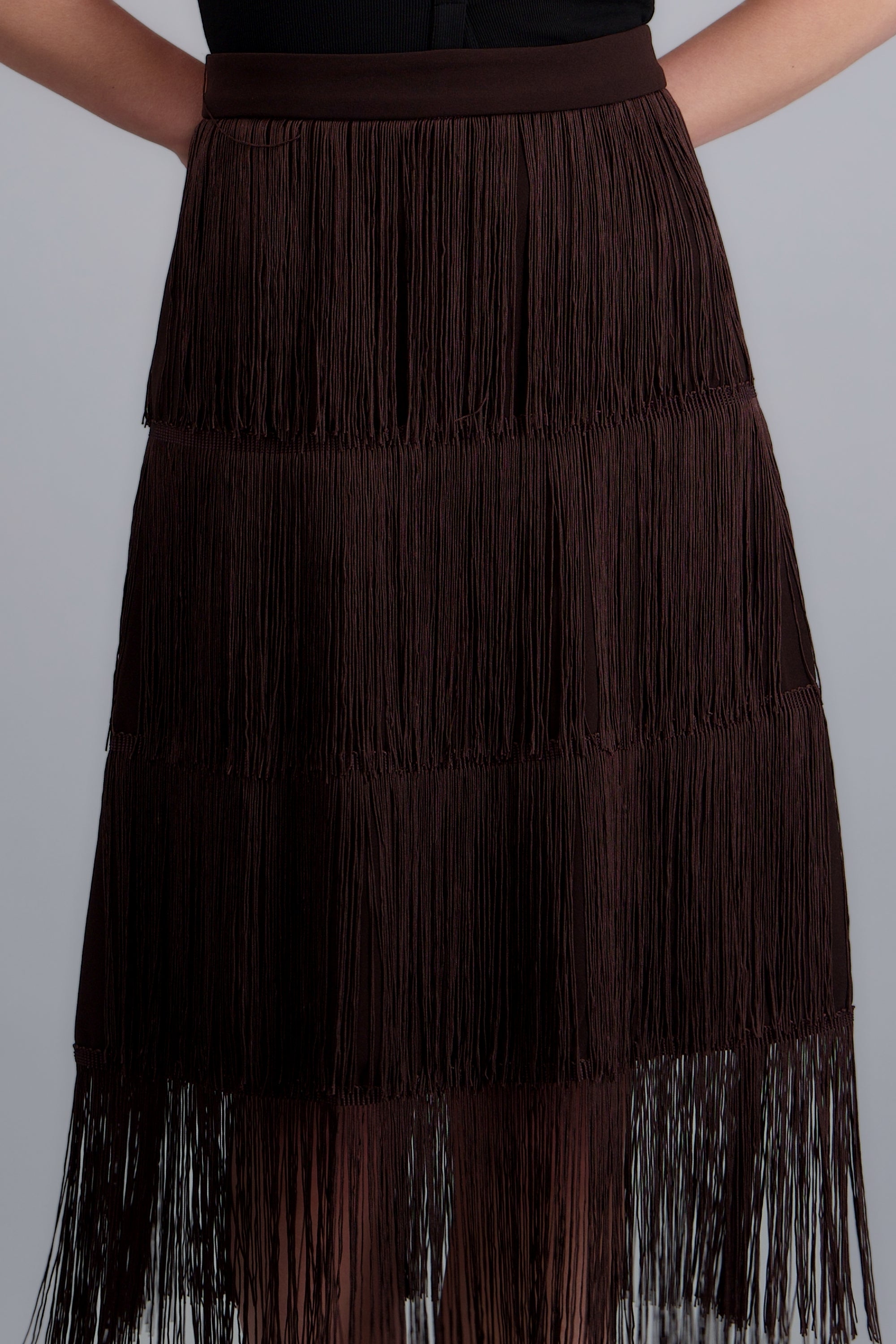 Falda midi flecos CHOCOLATE