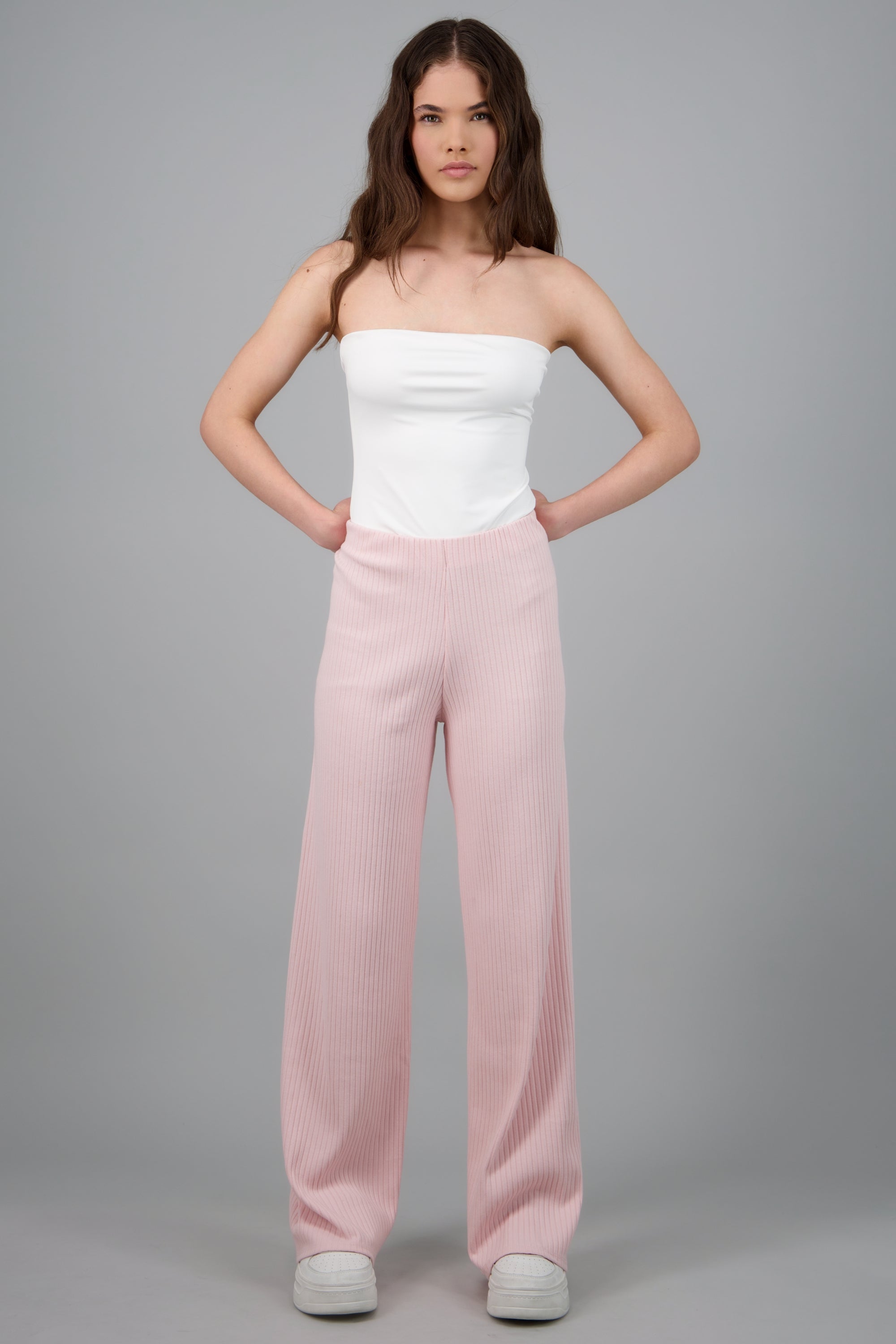 pantalon rib tacto suave liso ROSA PASTEL