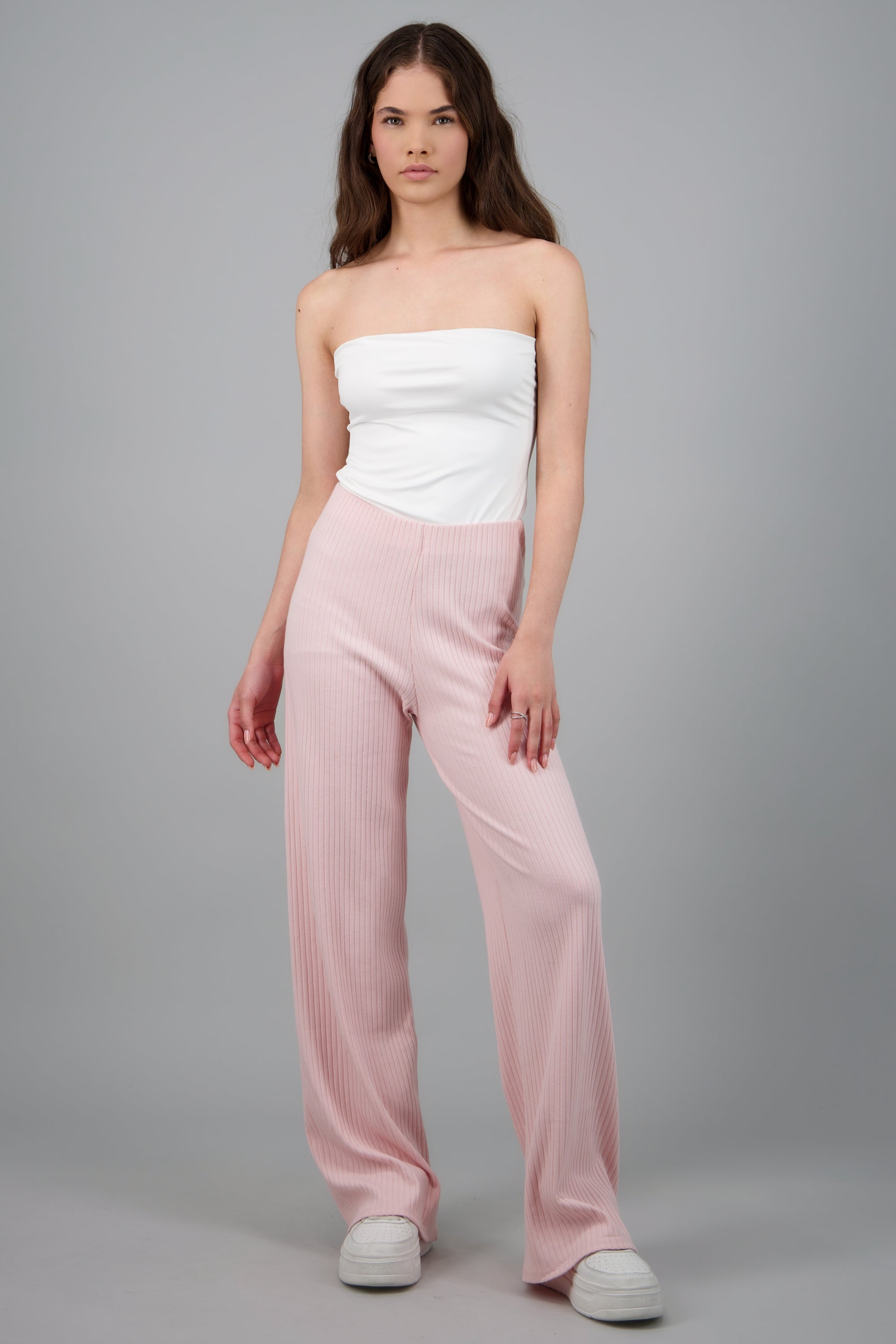 pantalon rib tacto suave liso ROSA PASTEL