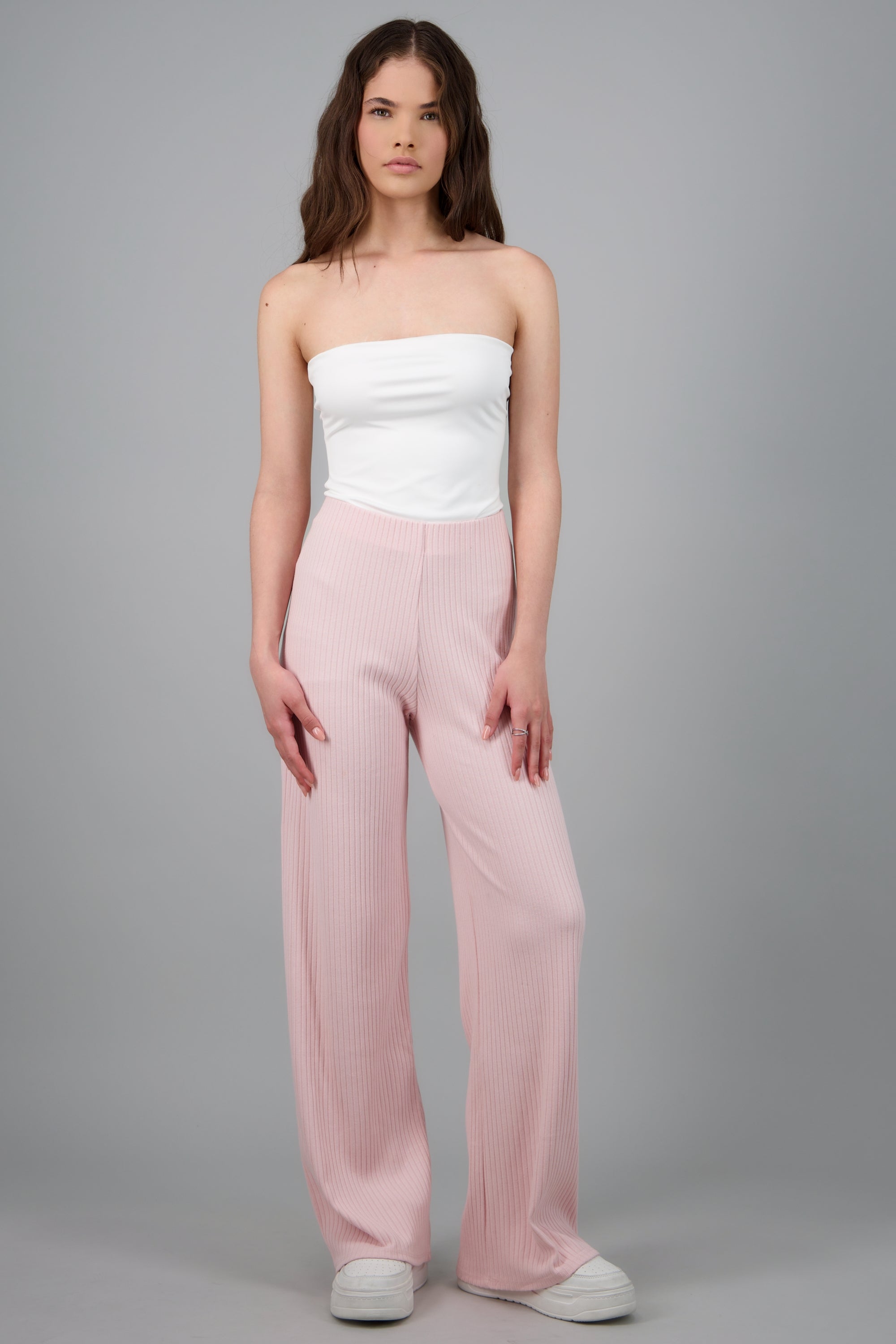 pantalon rib tacto suave liso ROSA PASTEL