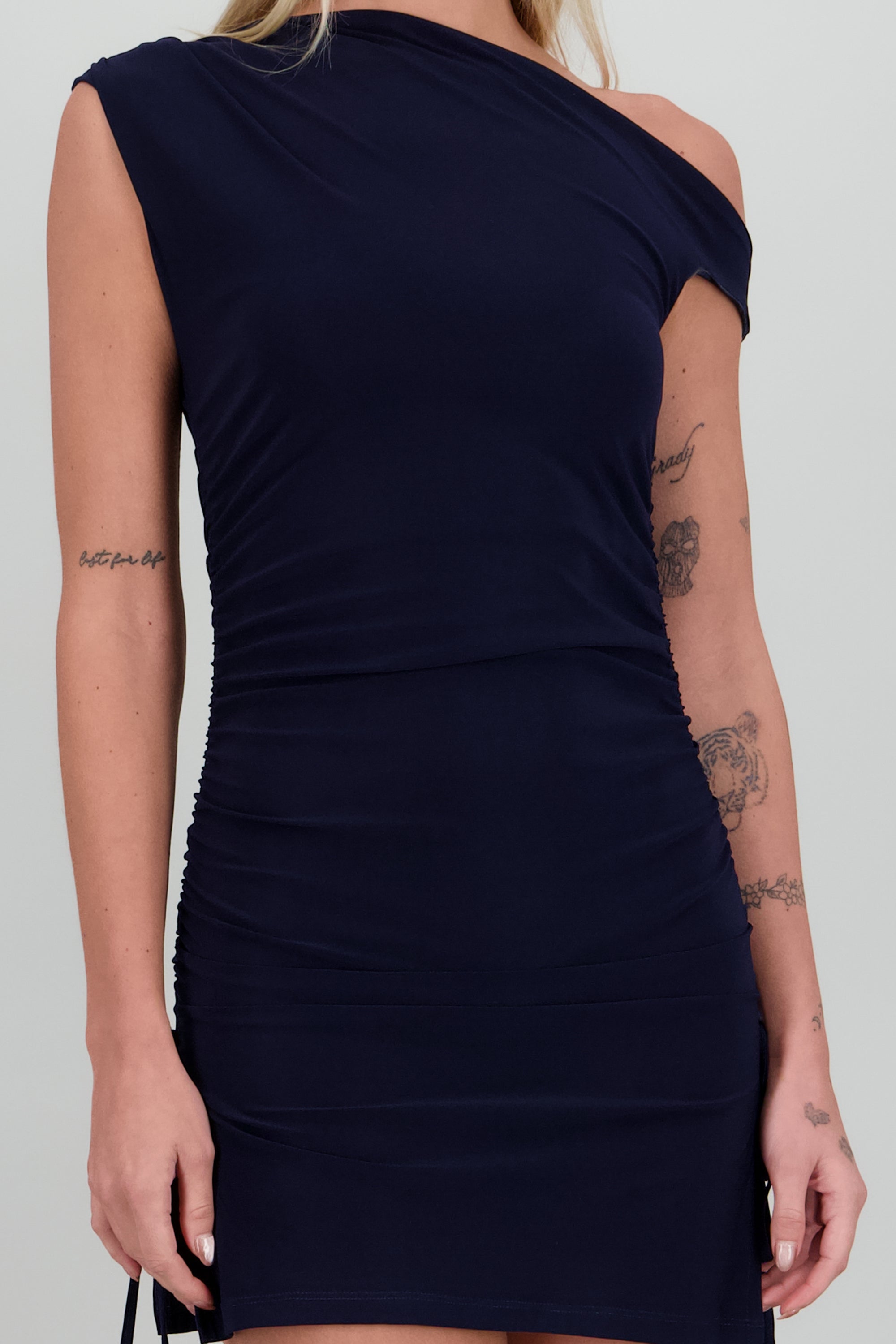 Vestido mini tirante asimetrico mesh MARINO