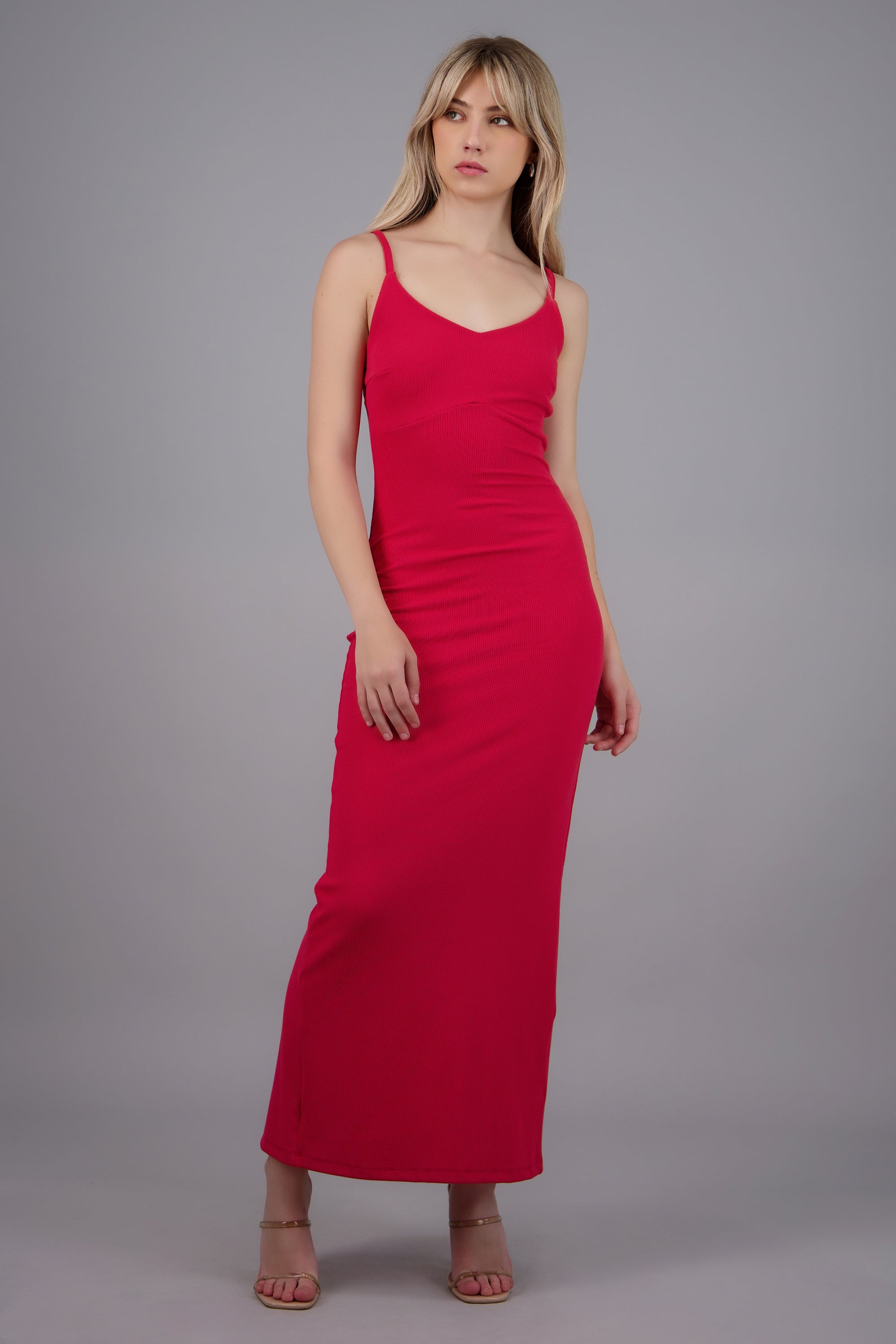 Vestido maxi tirantes rib ROJO