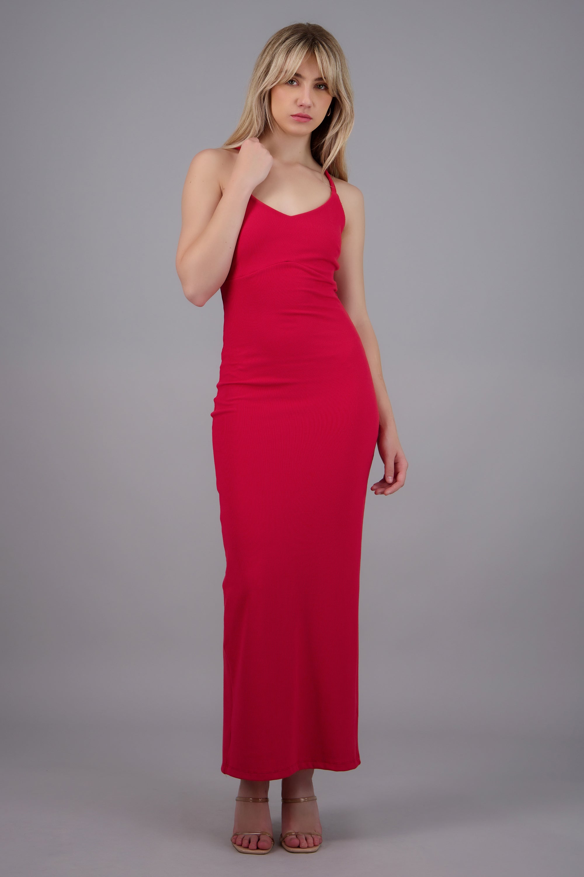 Vestido maxi tirantes rib ROJO