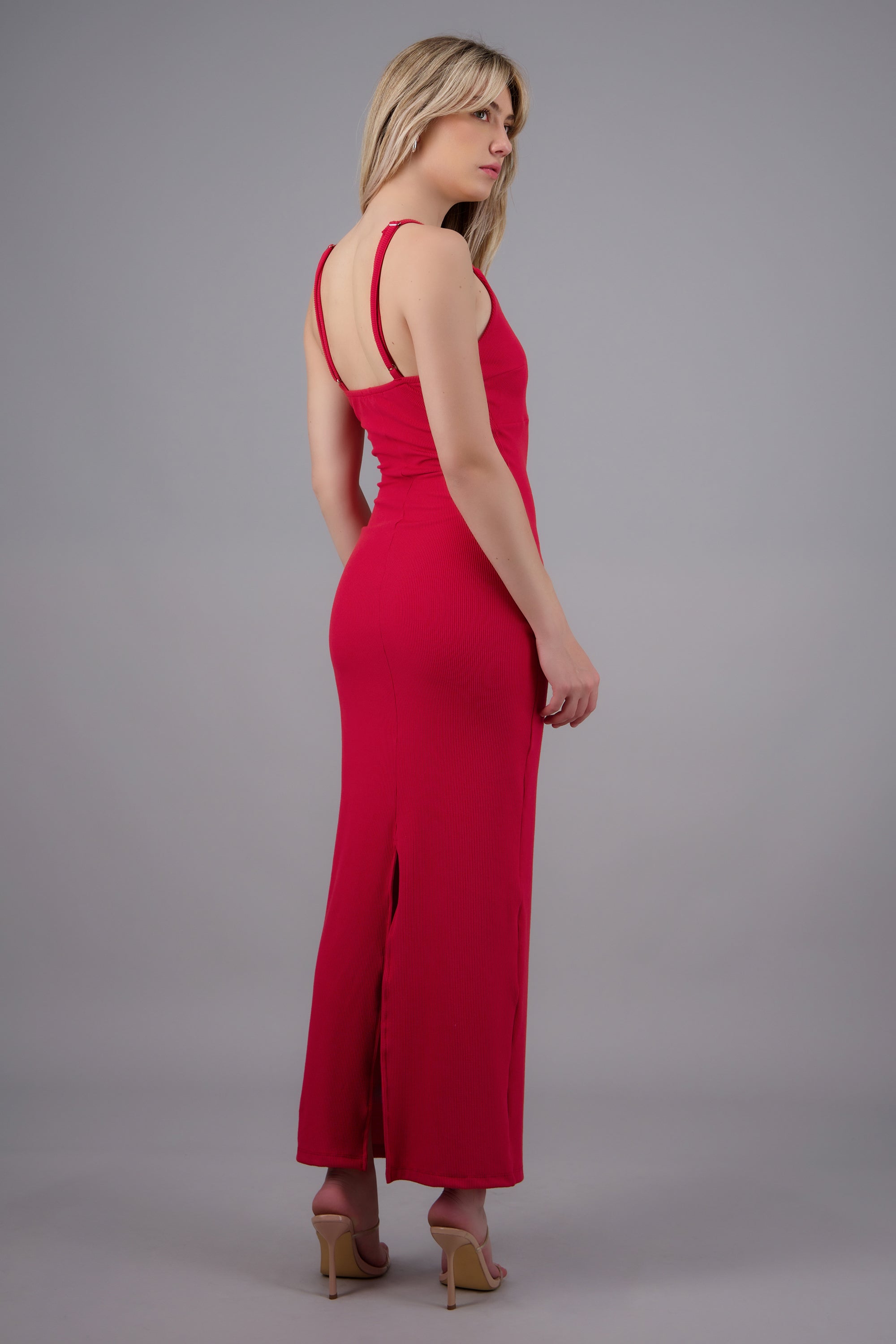 Vestido maxi tirantes rib ROJO