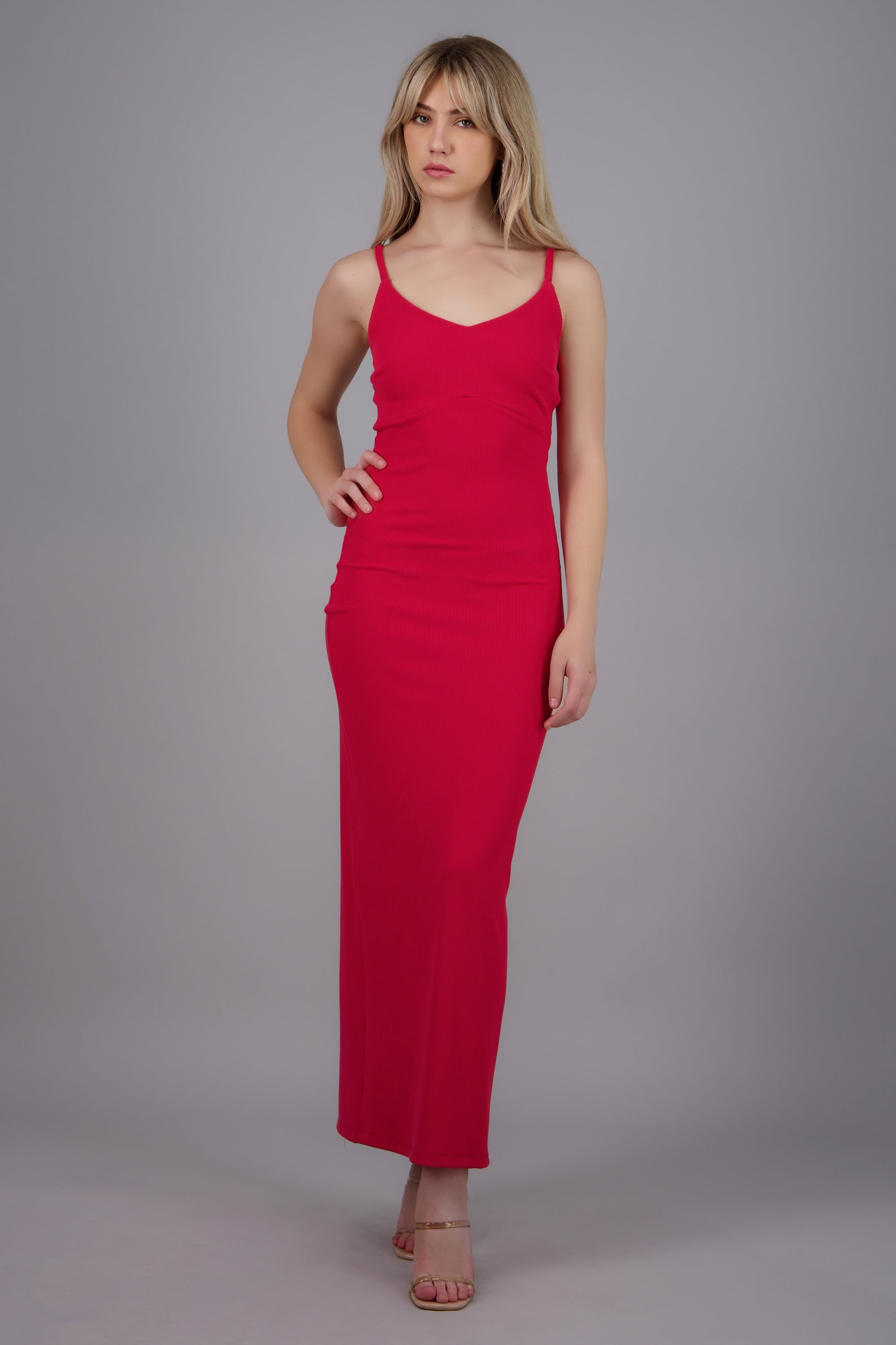 Vestido maxi tirantes rib ROJO