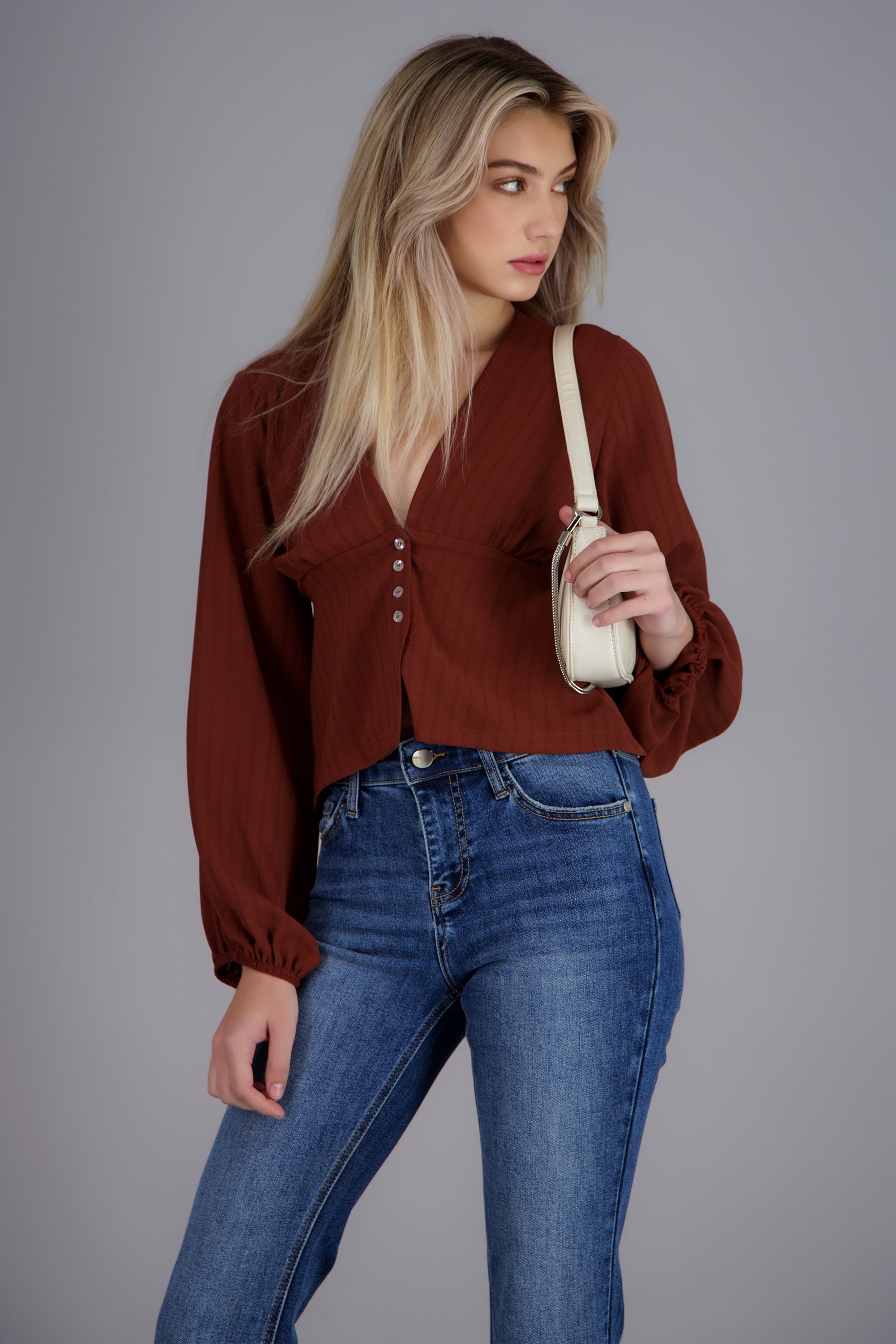 Blusa manga larga abullonada detalle botones LADRILLO