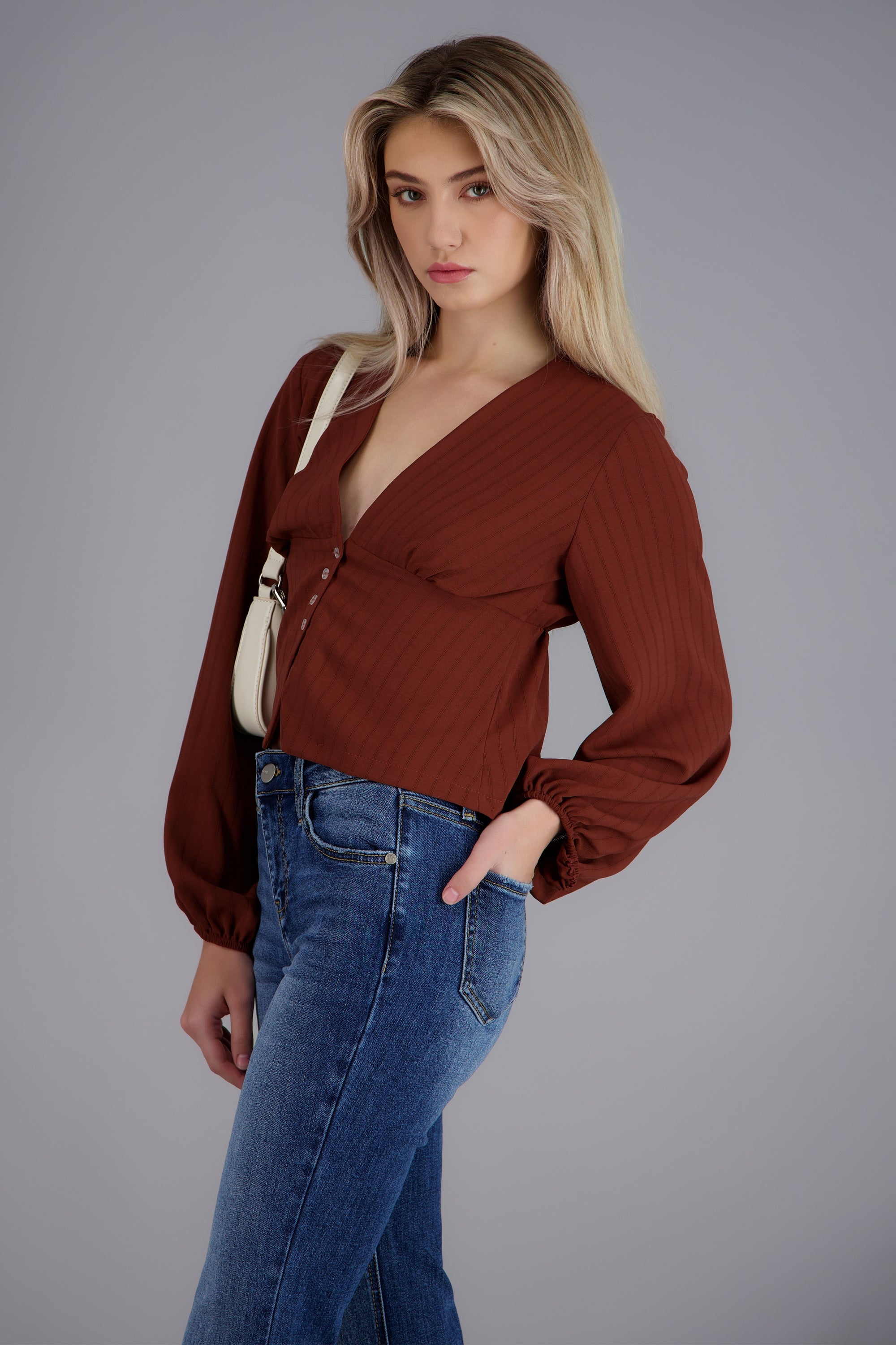 Blusa manga larga abullonada detalle botones LADRILLO