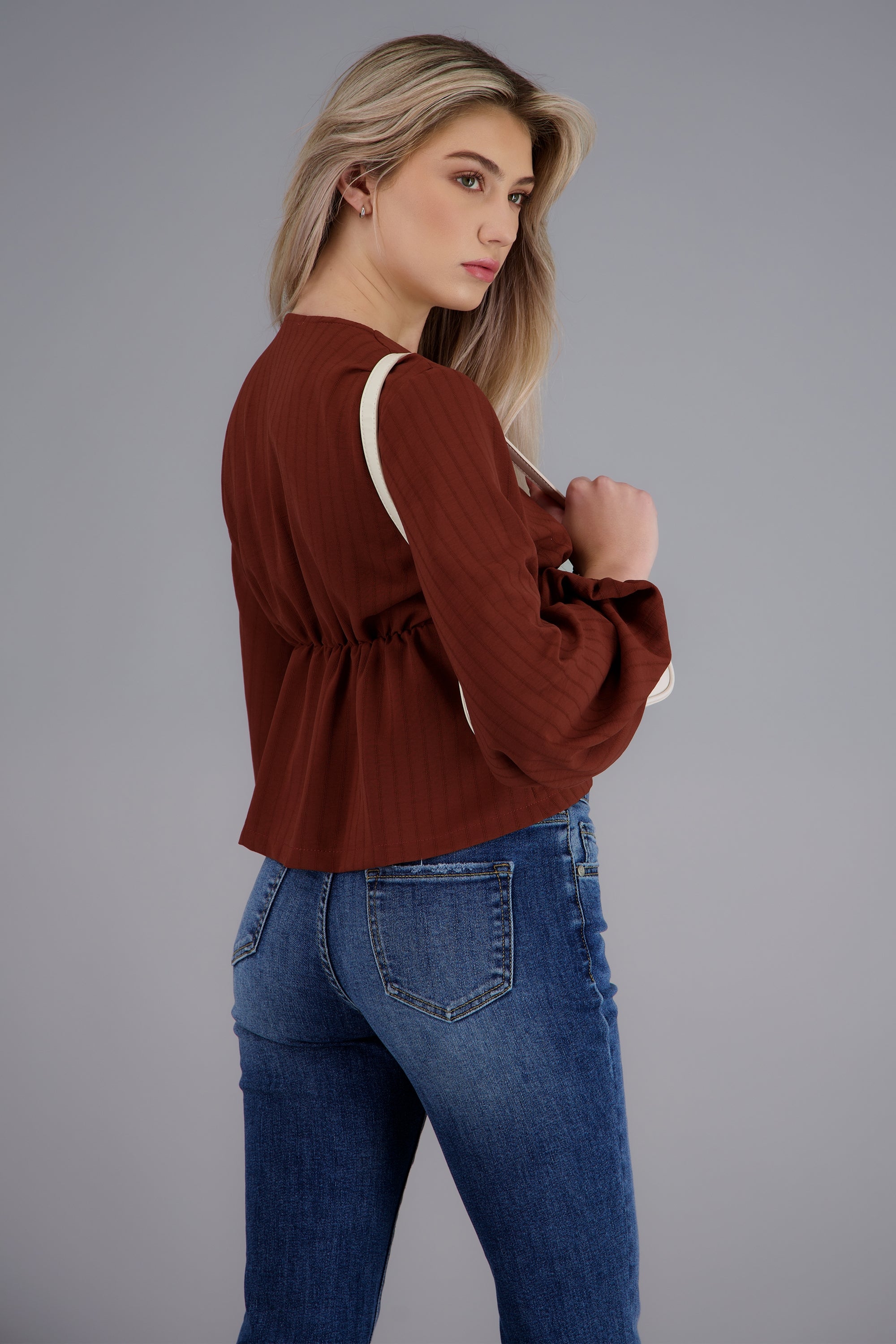 Blusa manga larga abullonada detalle botones LADRILLO