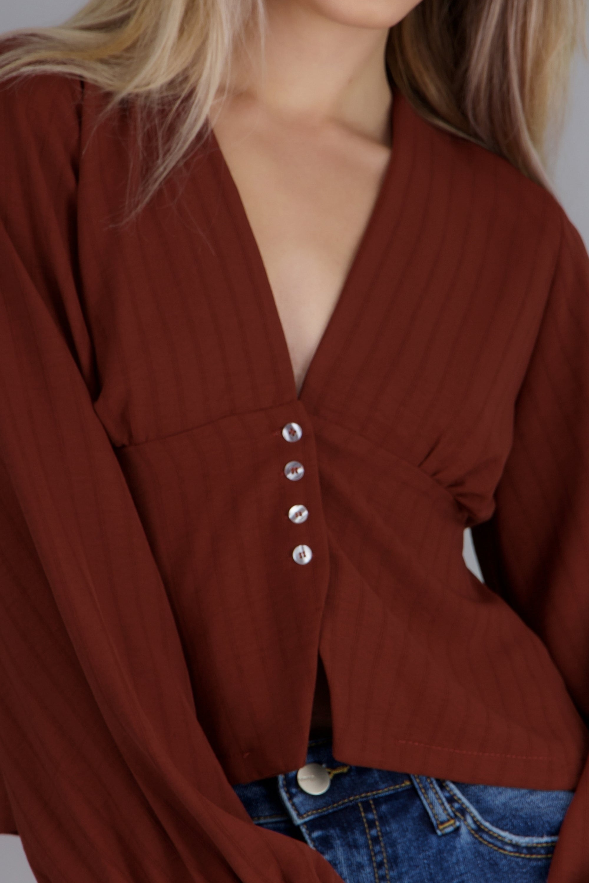 Blusa manga larga abullonada detalle botones LADRILLO