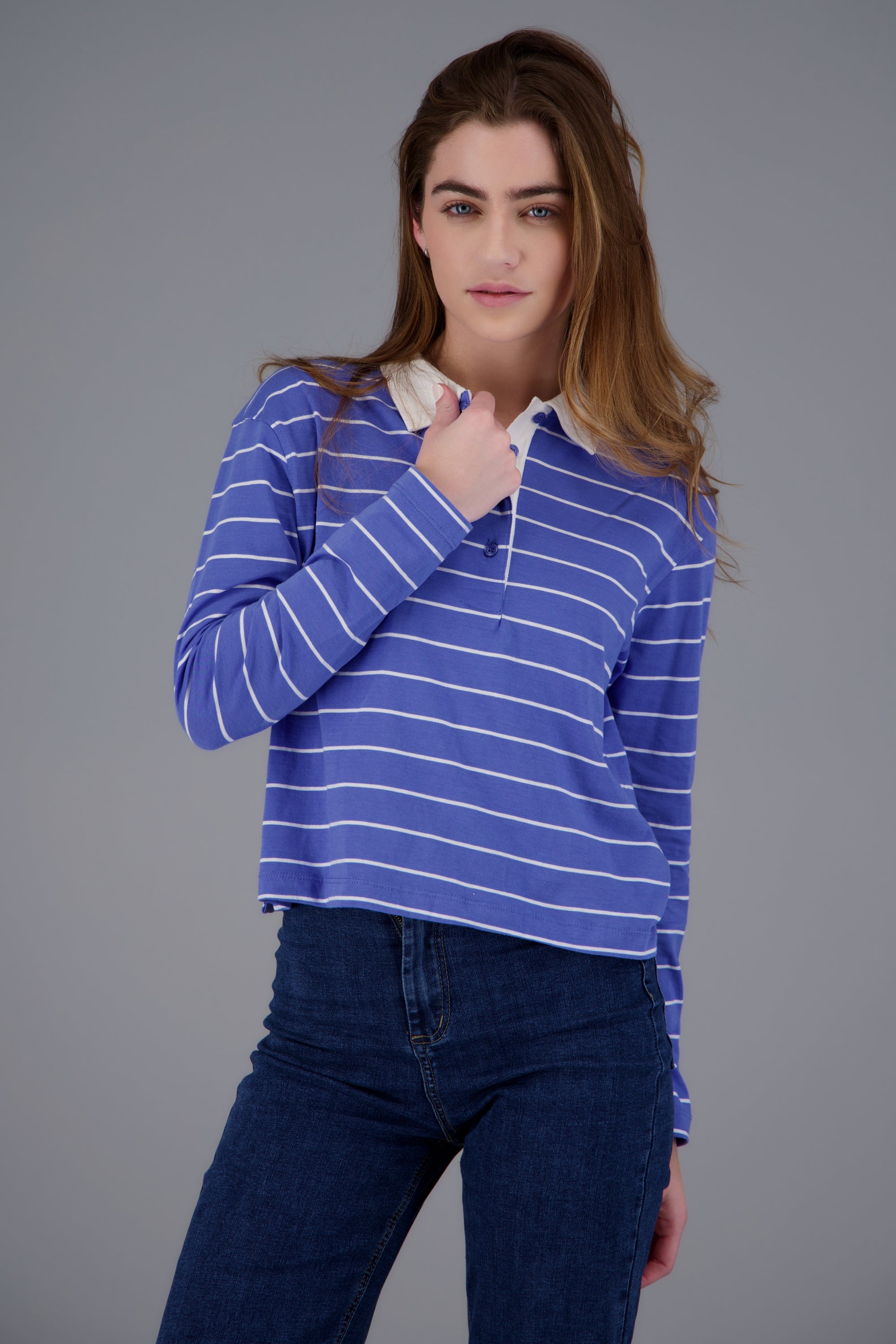 playera manga larga tipo polo rayas MARINO COMBO