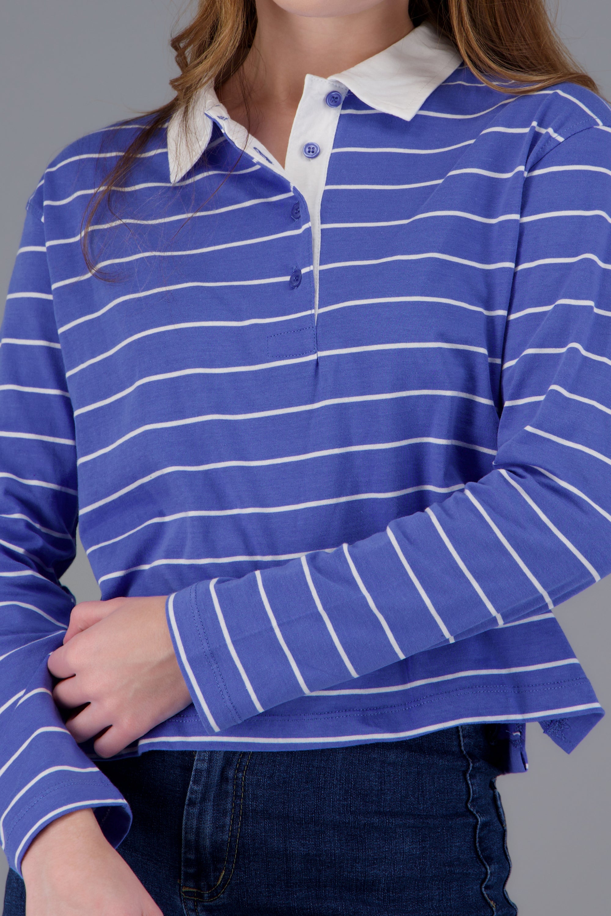 playera manga larga tipo polo rayas MARINO COMBO