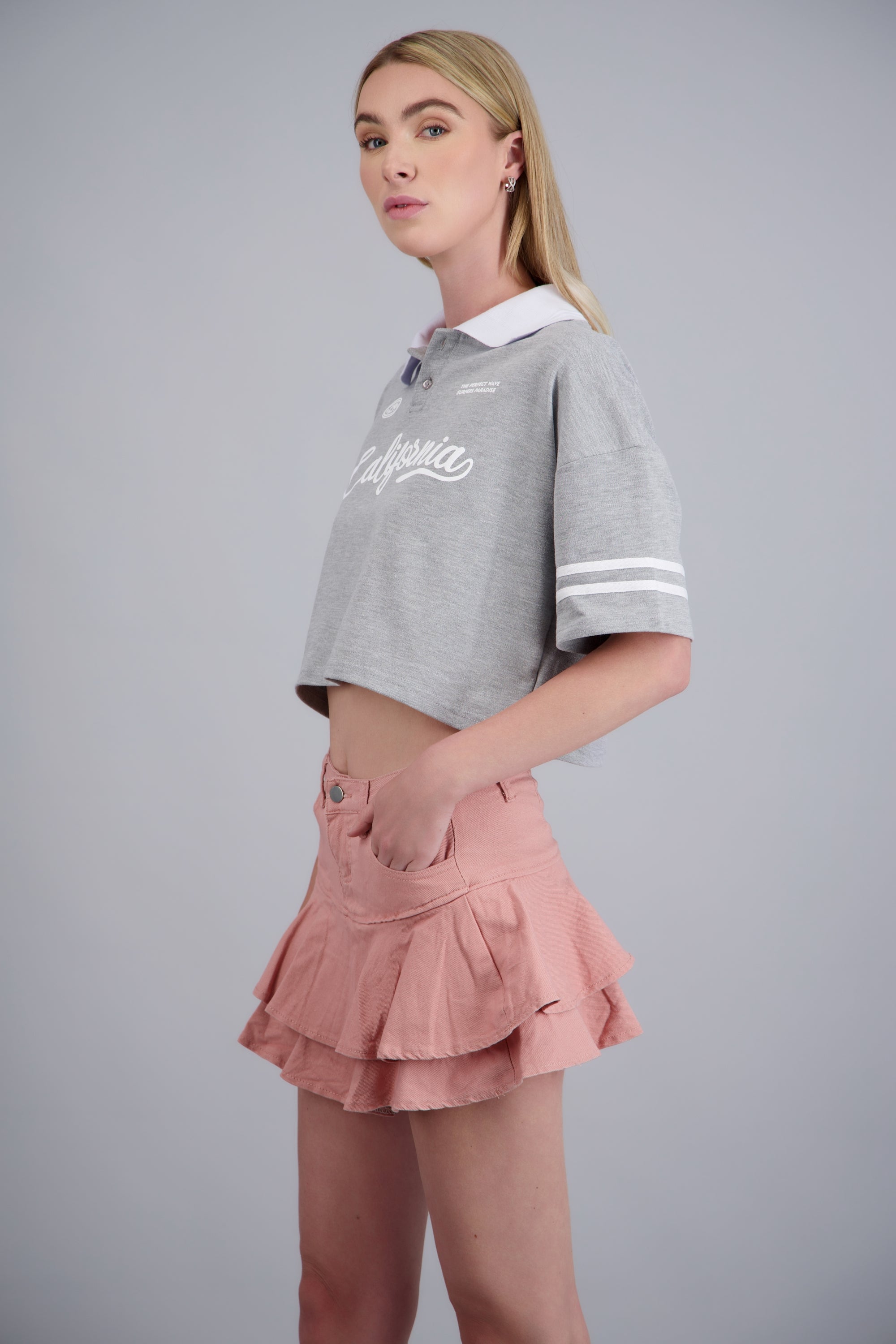Polo boxy contraste California GRIS COMBO