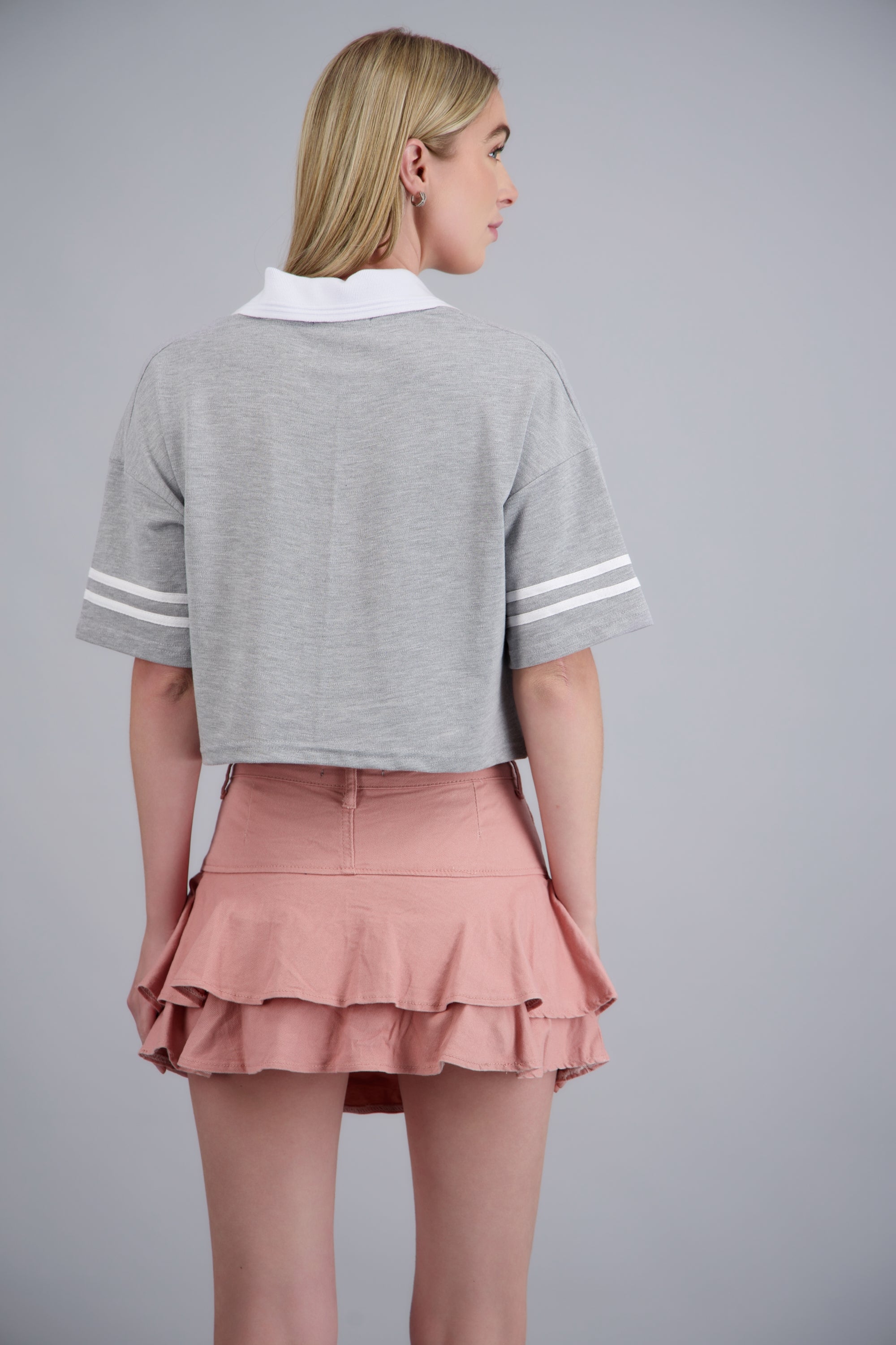 Polo boxy contraste California GRIS COMBO