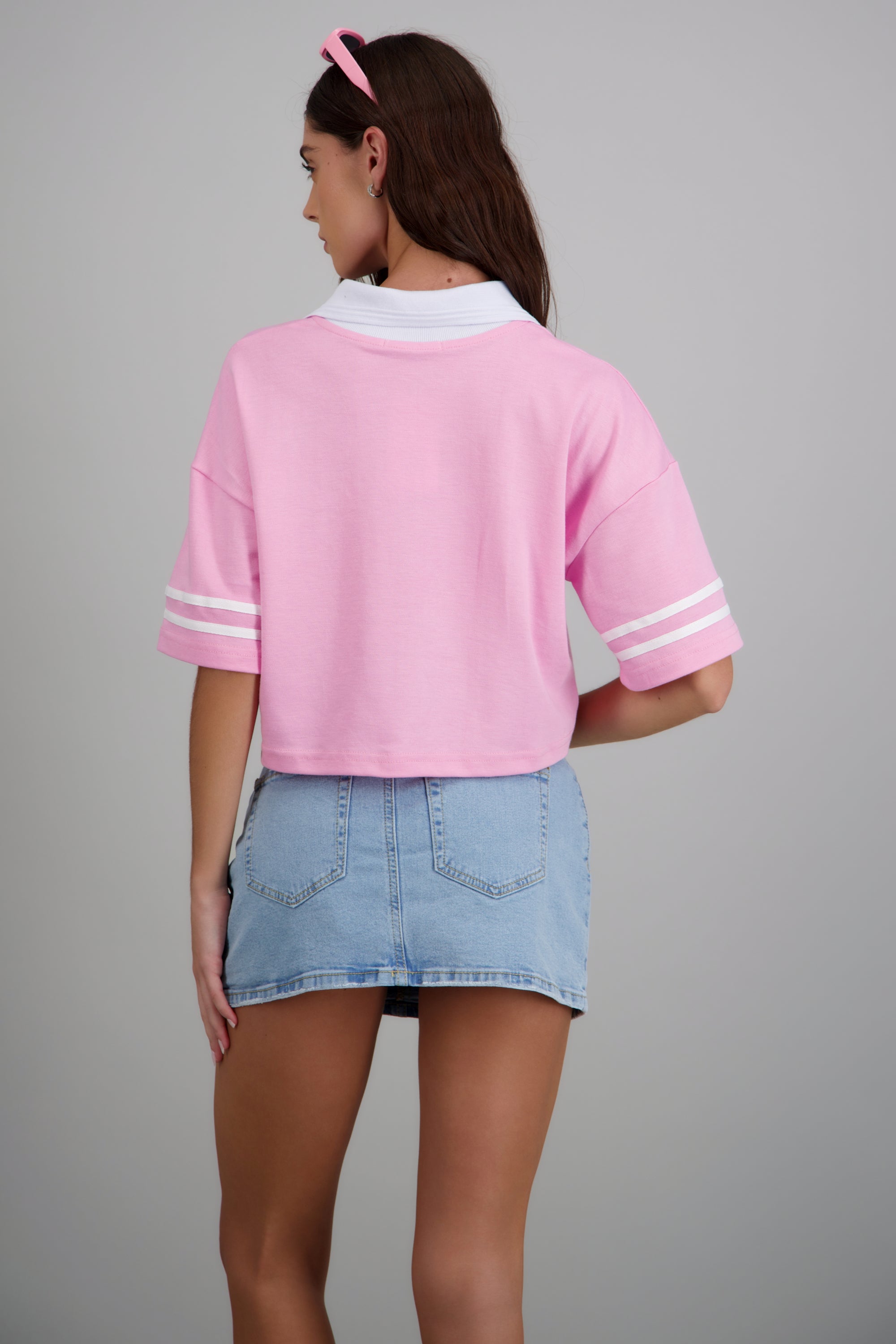 Polo boxy contraste California ROSA PASTEL