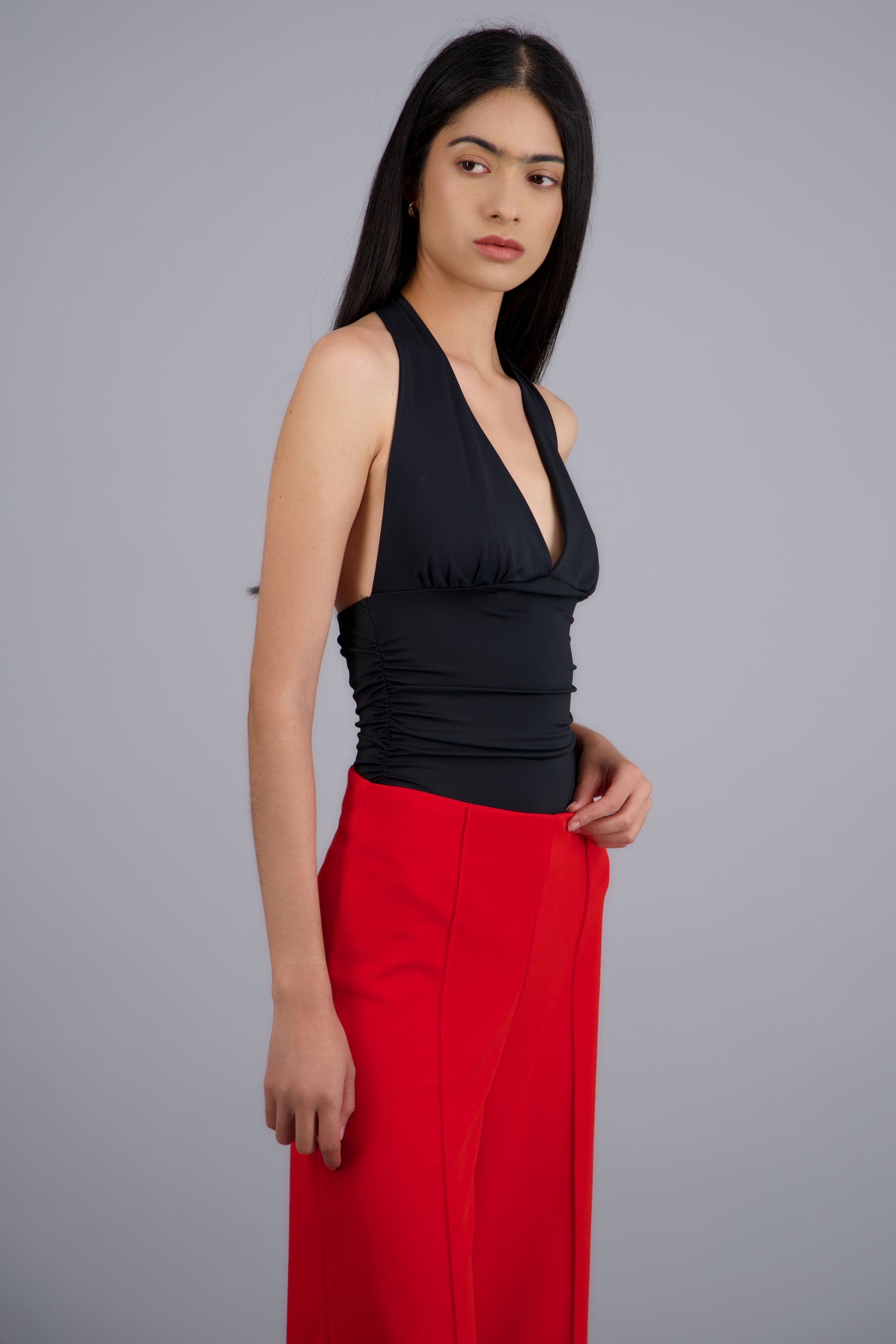 Bodysuit halter drepado en costados NEGRO
