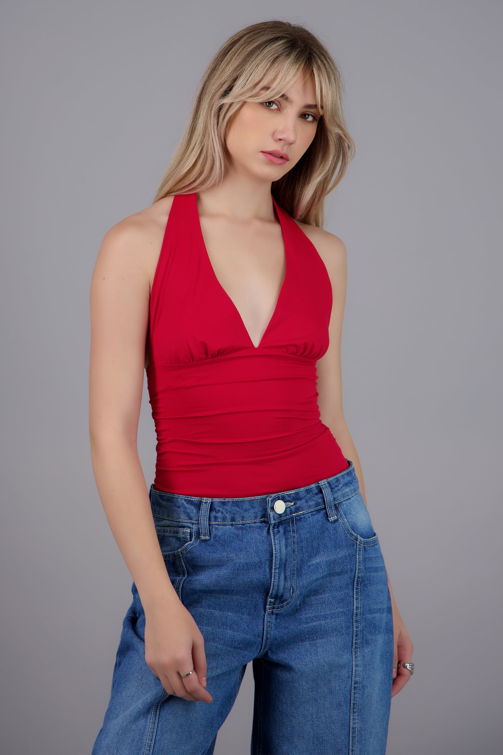 Bodysuit halter drepado en costados ROJO