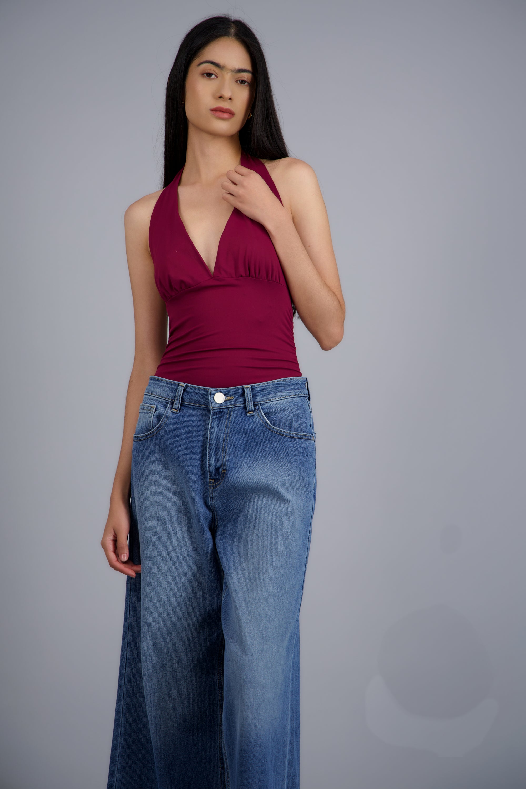 Bodysuit halter drepado en costados VINO