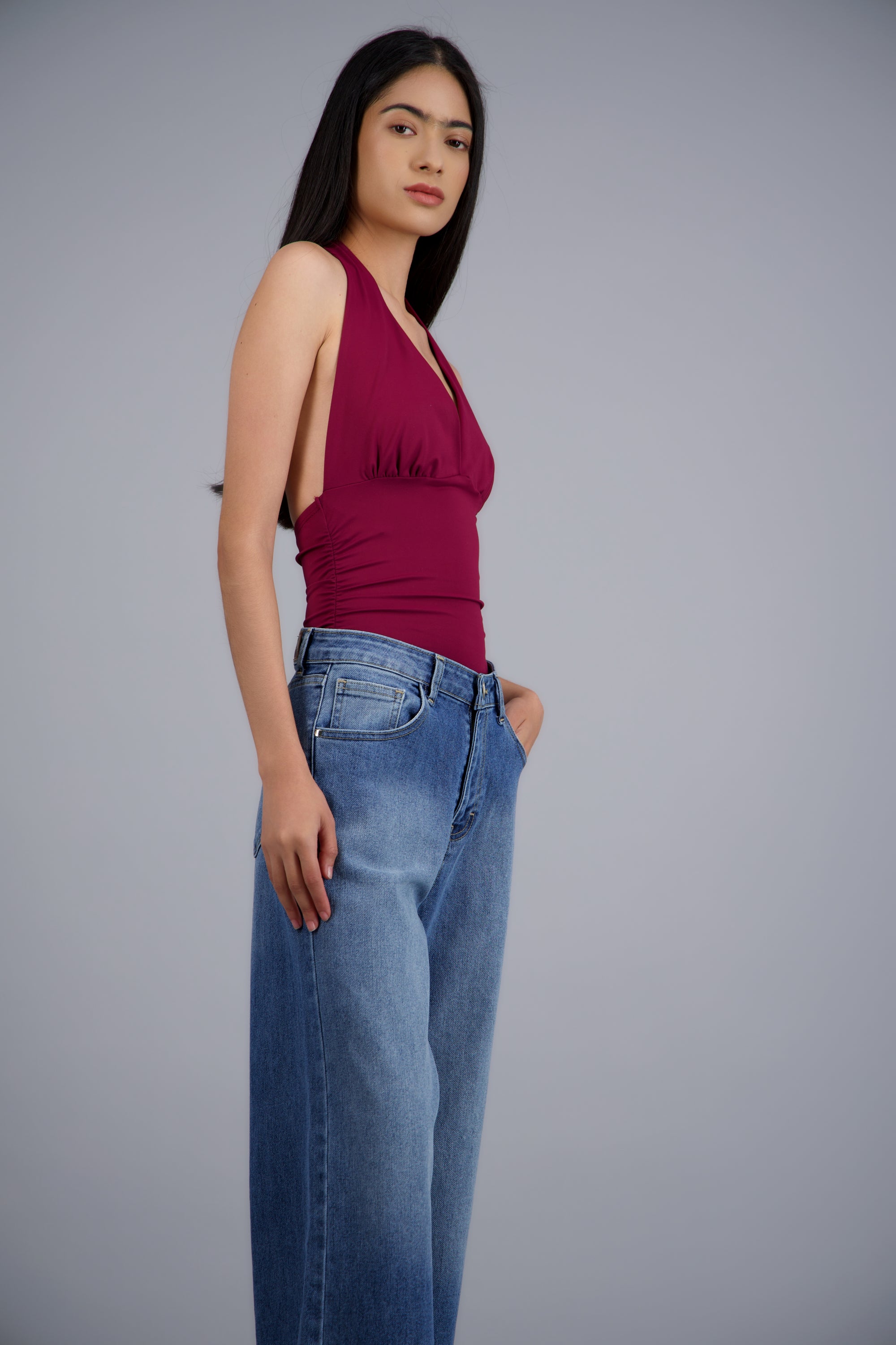 Bodysuit halter drepado en costados VINO