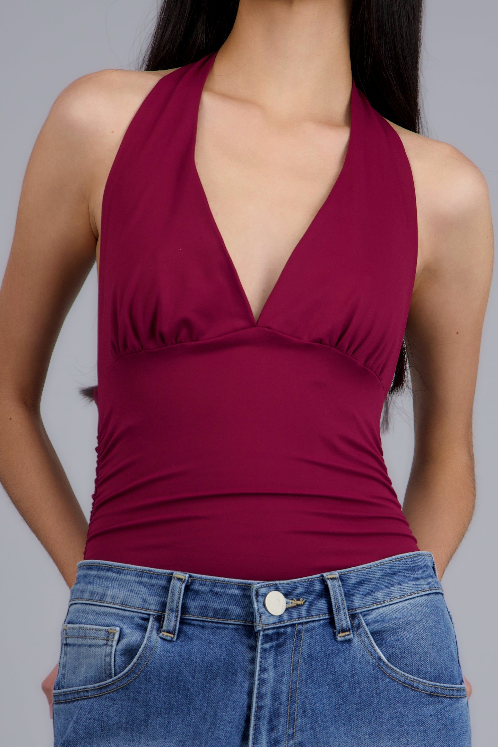 Bodysuit halter drepado en costados VINO