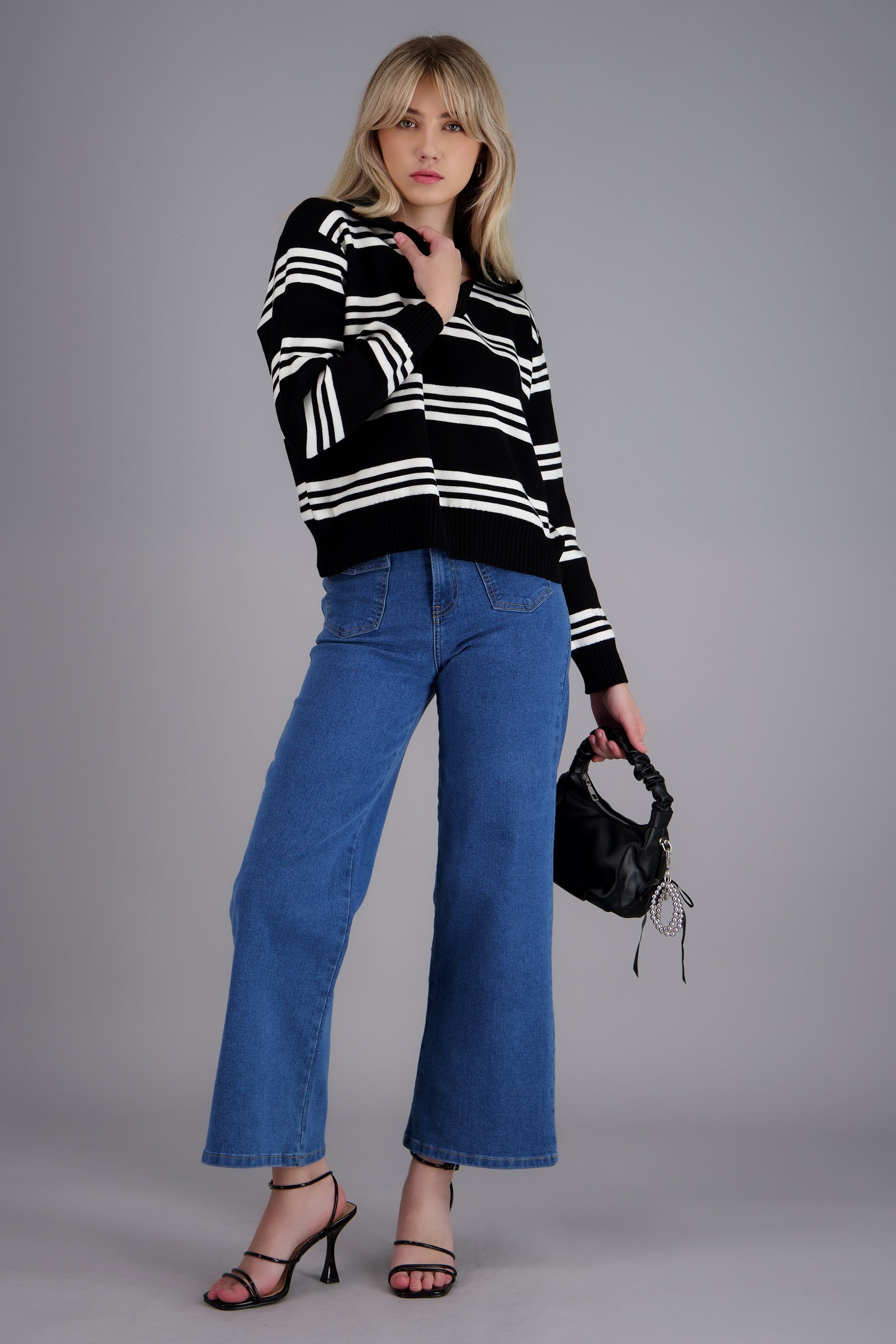 top polo rayas manga larga NEGRO COMBO