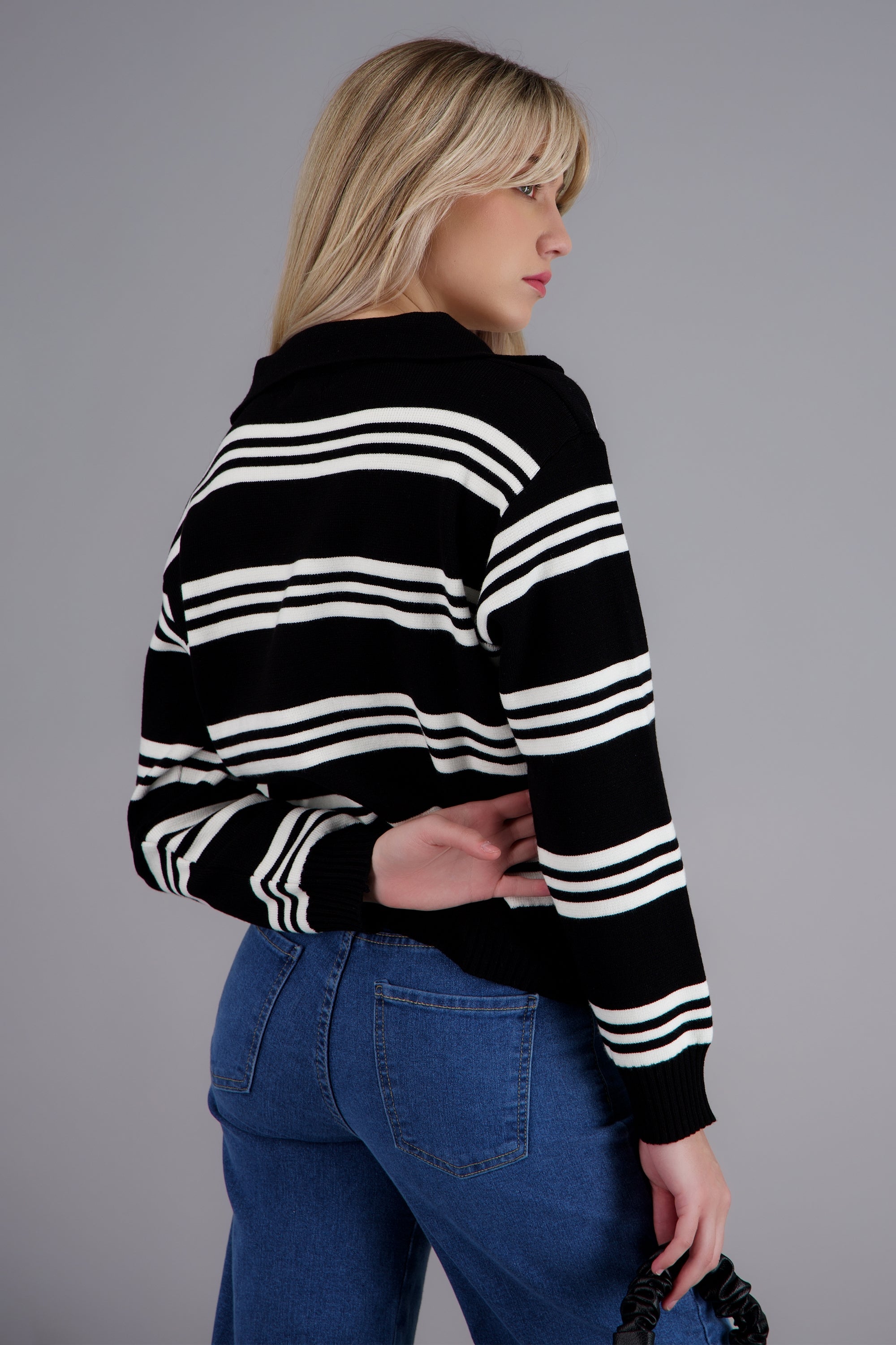 top polo rayas manga larga NEGRO COMBO