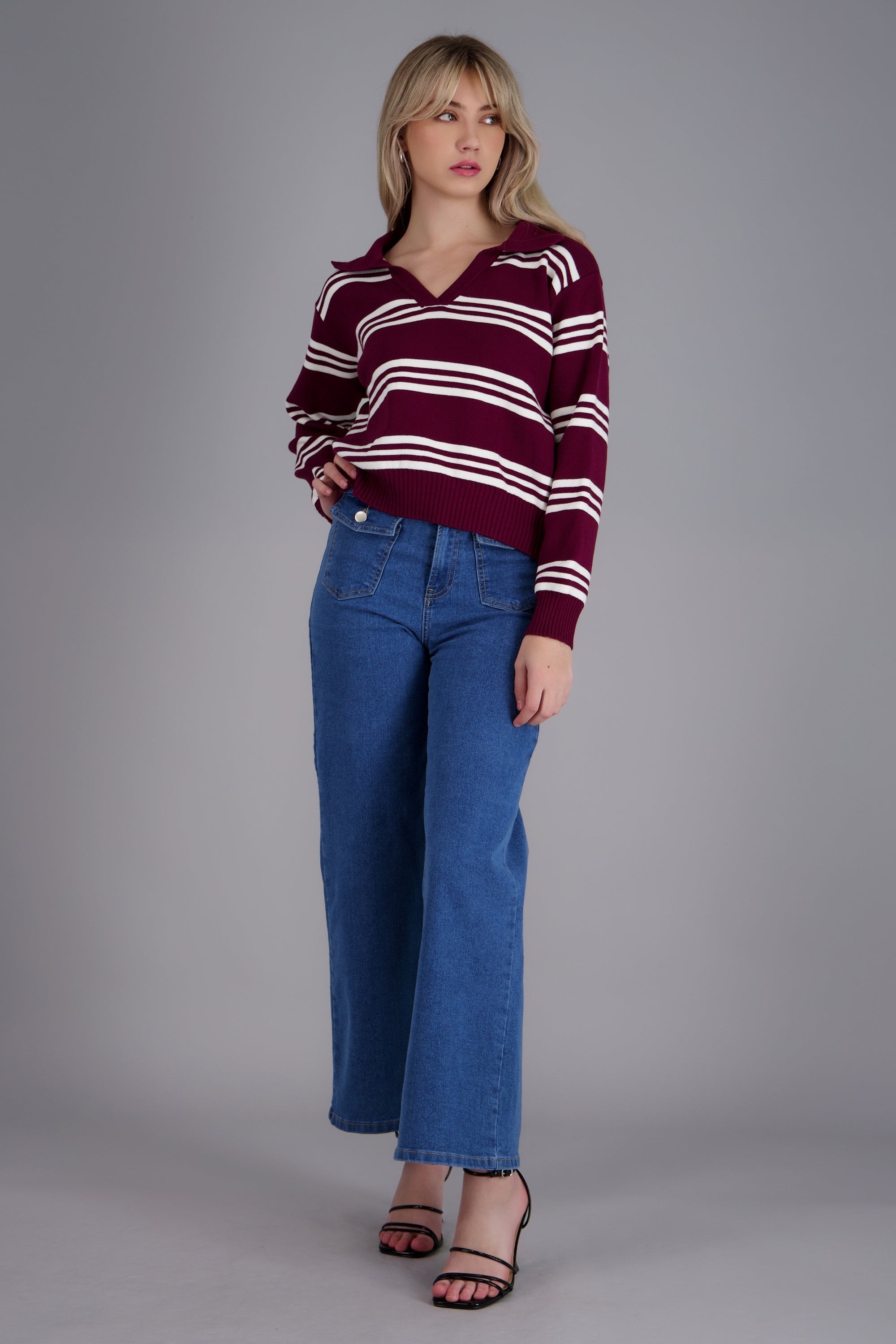 top polo rayas manga larga VINO COMBO