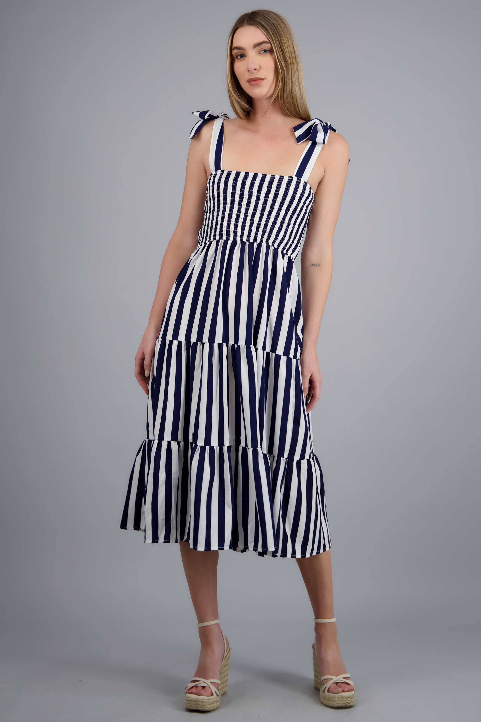 Vestido maxi smock rayas AZUL COMBO