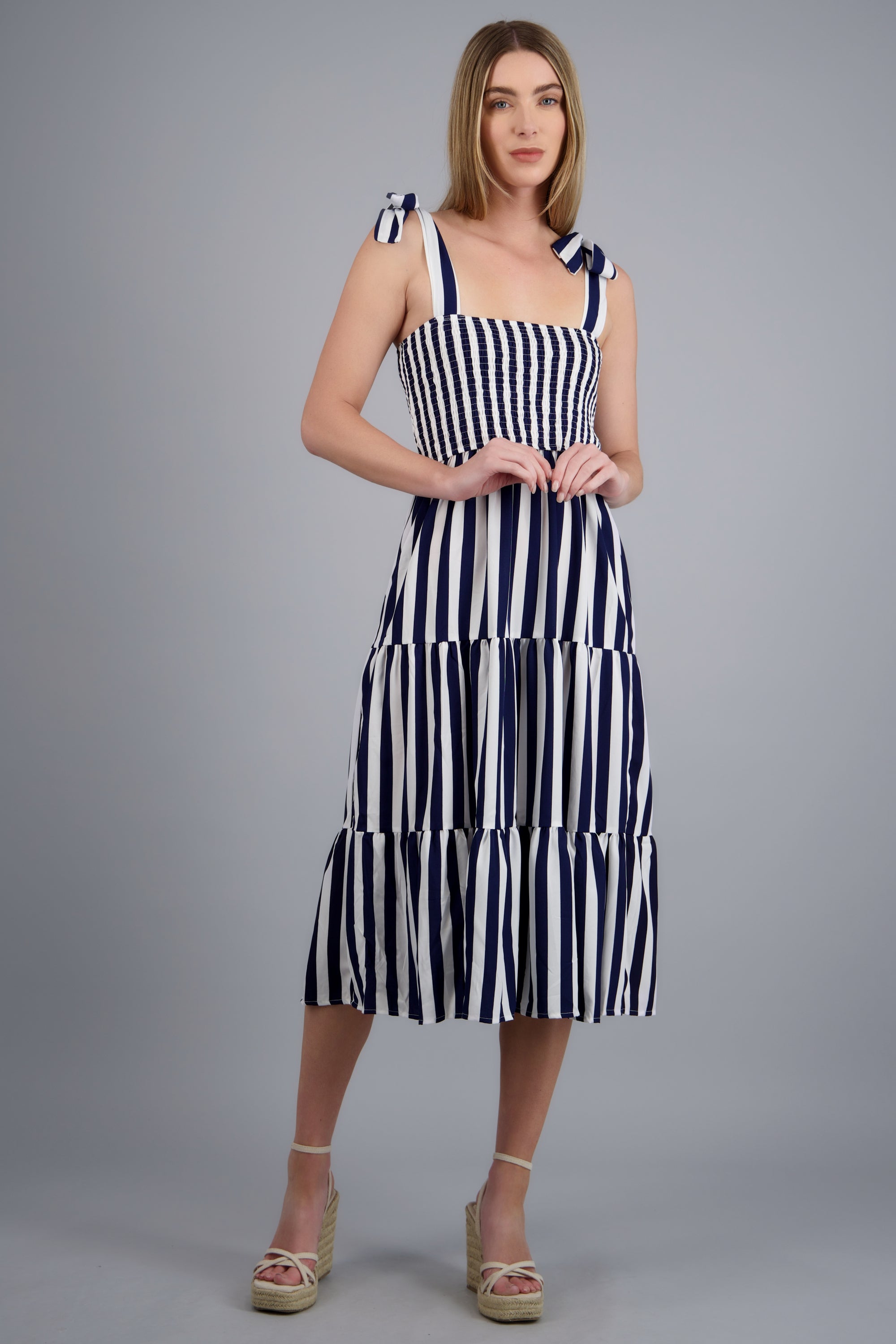 Vestido maxi smock rayas AZUL COMBO