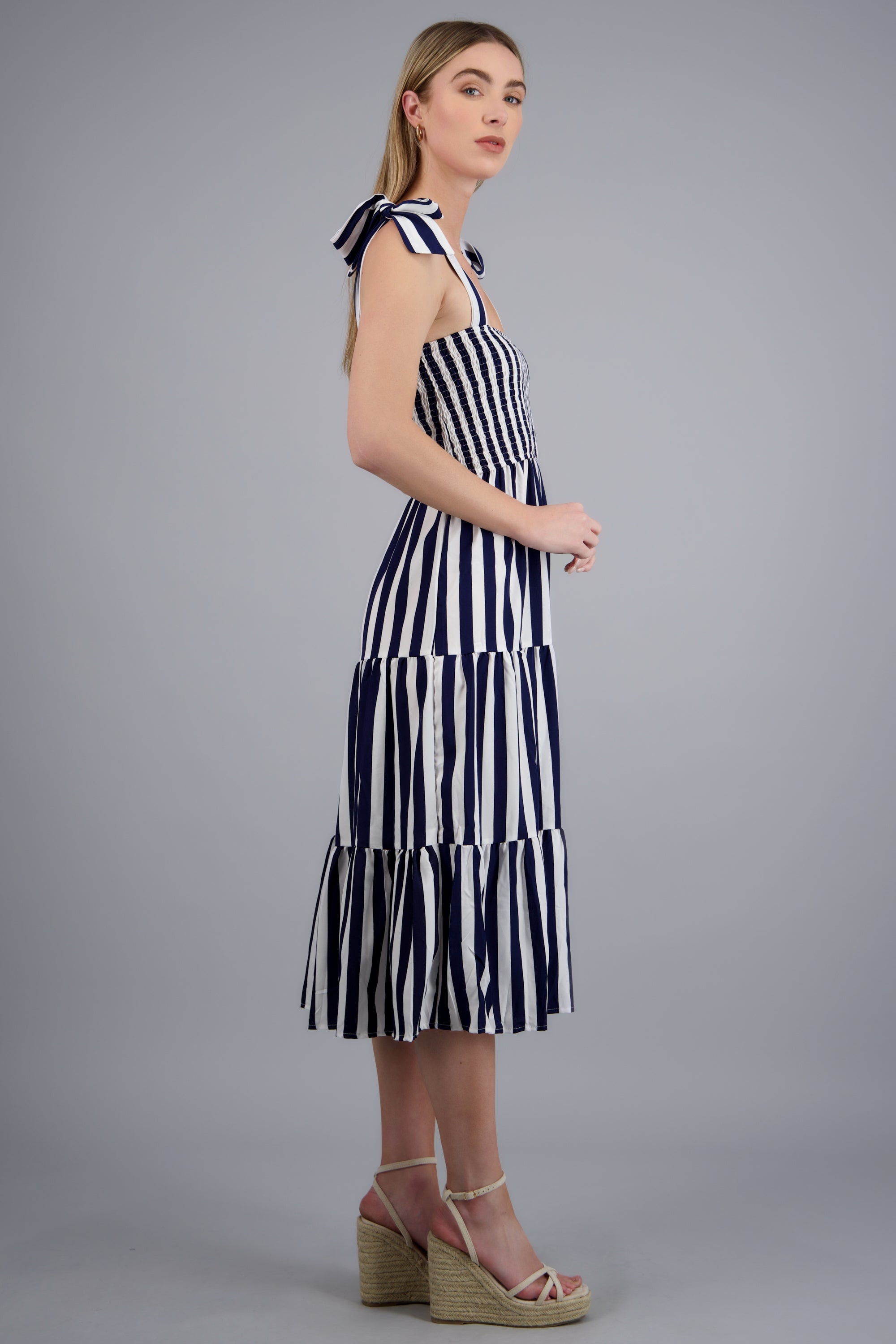 Vestido maxi smock rayas AZUL COMBO