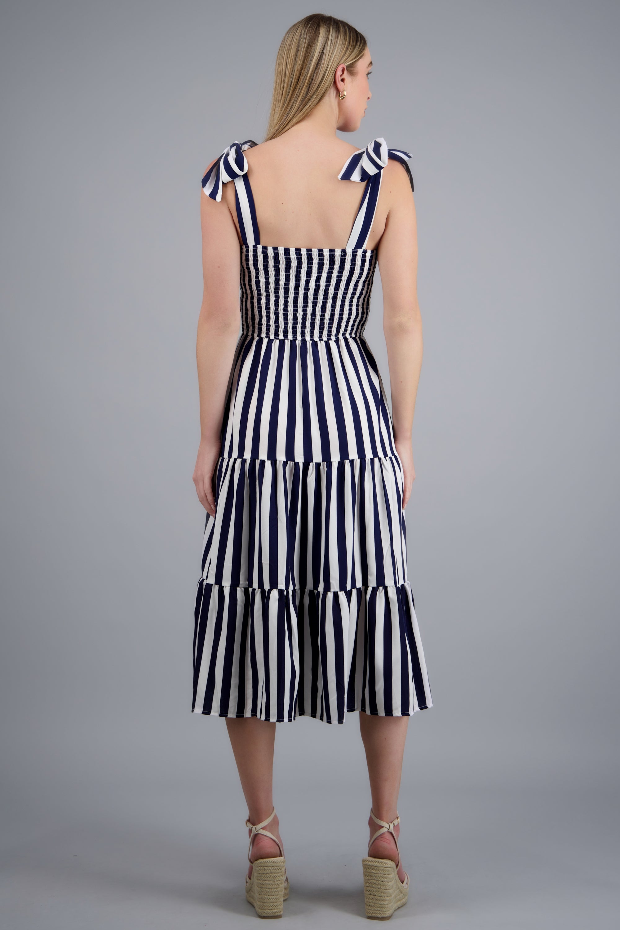 Vestido maxi smock rayas AZUL COMBO